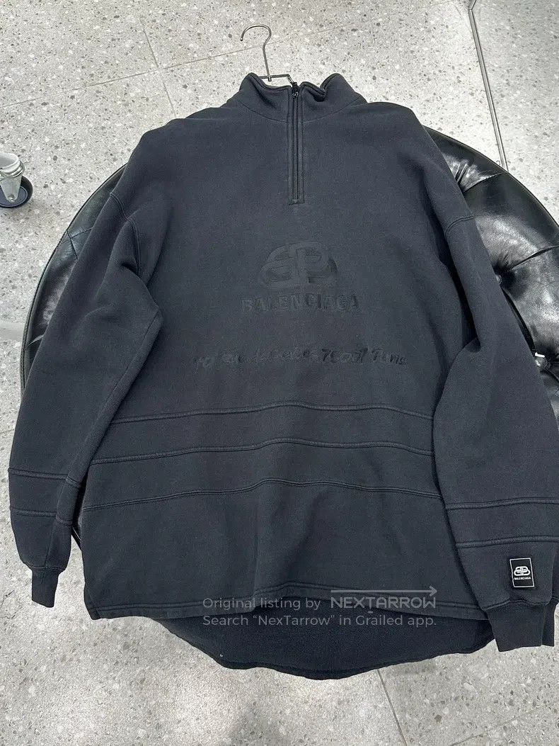 Balenciaga Balenciaga Black Embroidered Buckle Logo Half Zip Hooded S Size US M / EU 48-50 / 2 - 1 Thumbnail