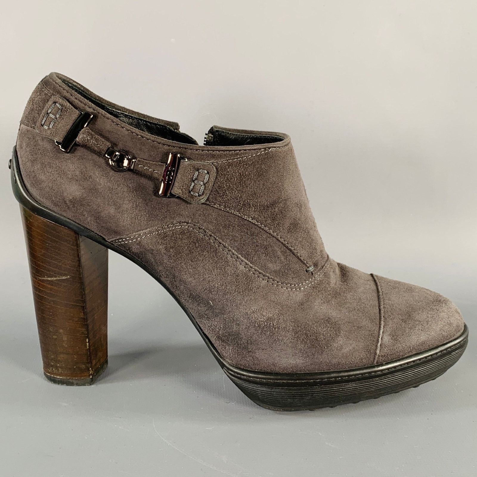 Tod's TOD'S Size 8.5 Grey Suede Platform Stacked Heel Ankle Boots Size US 8.5 / IT 38.5 - 2 Thumbnail