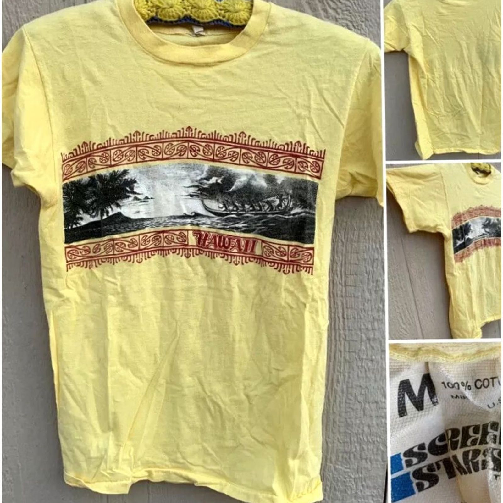 Vintage VINTAGE Hawaii T Shirt Screen Stars 80s 1980s single stitch graphic Tee M Yellow 100% Cotton USA Mens Size US M / EU 48-50 / 2 - 2 Thumbnail