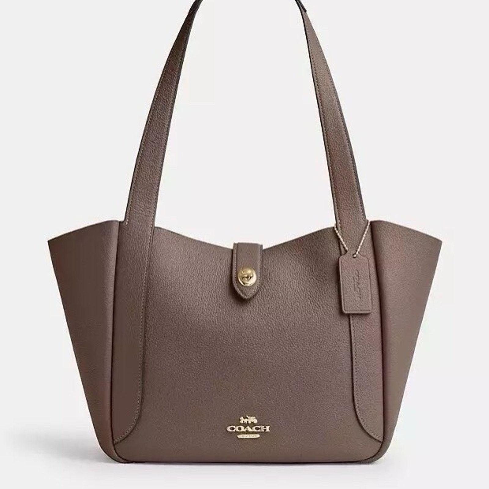 Coach NWT COACH Hadley Turnlock Tote Bag Leather CAL17 Dark Stone Size ONE SIZE - 5 Thumbnail