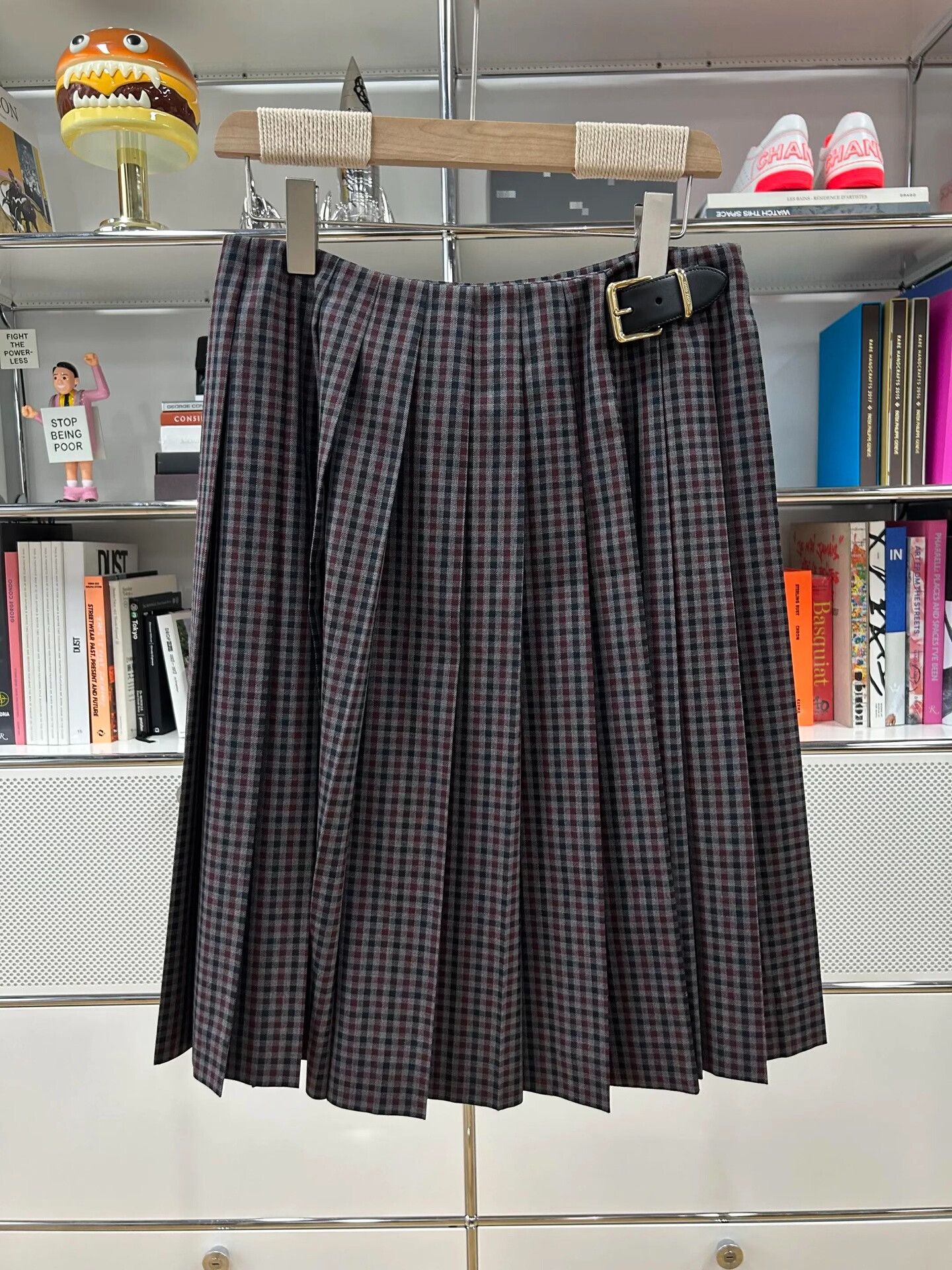 Miu Miu Plaid Letter Belt Skirt