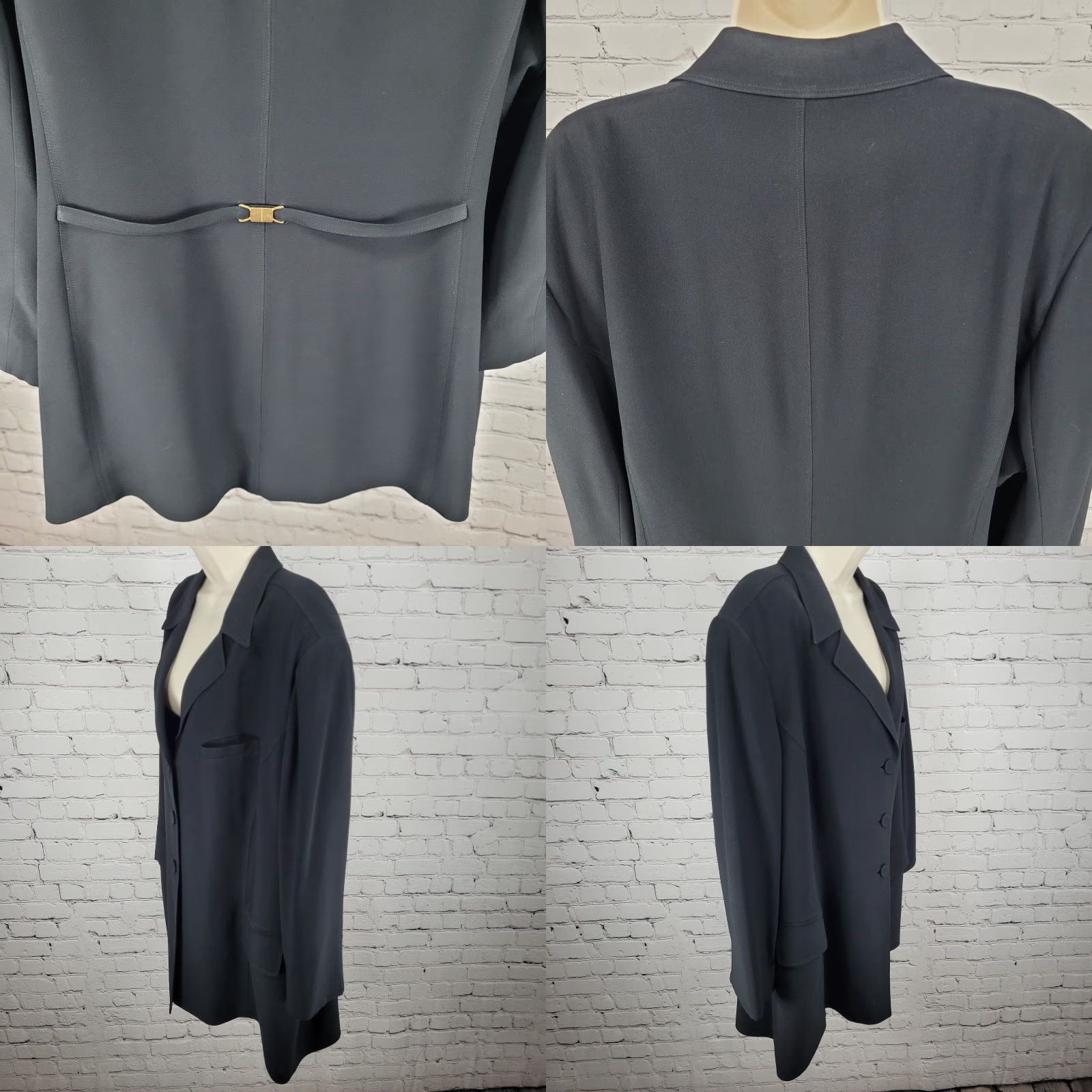 Vintage Dana Buchman Blazer Jacket Plus Size 22 Women's Black Peak Lapel 3-Button Suit Coat Size 3XL / US 20-22 - 8 Thumbnail