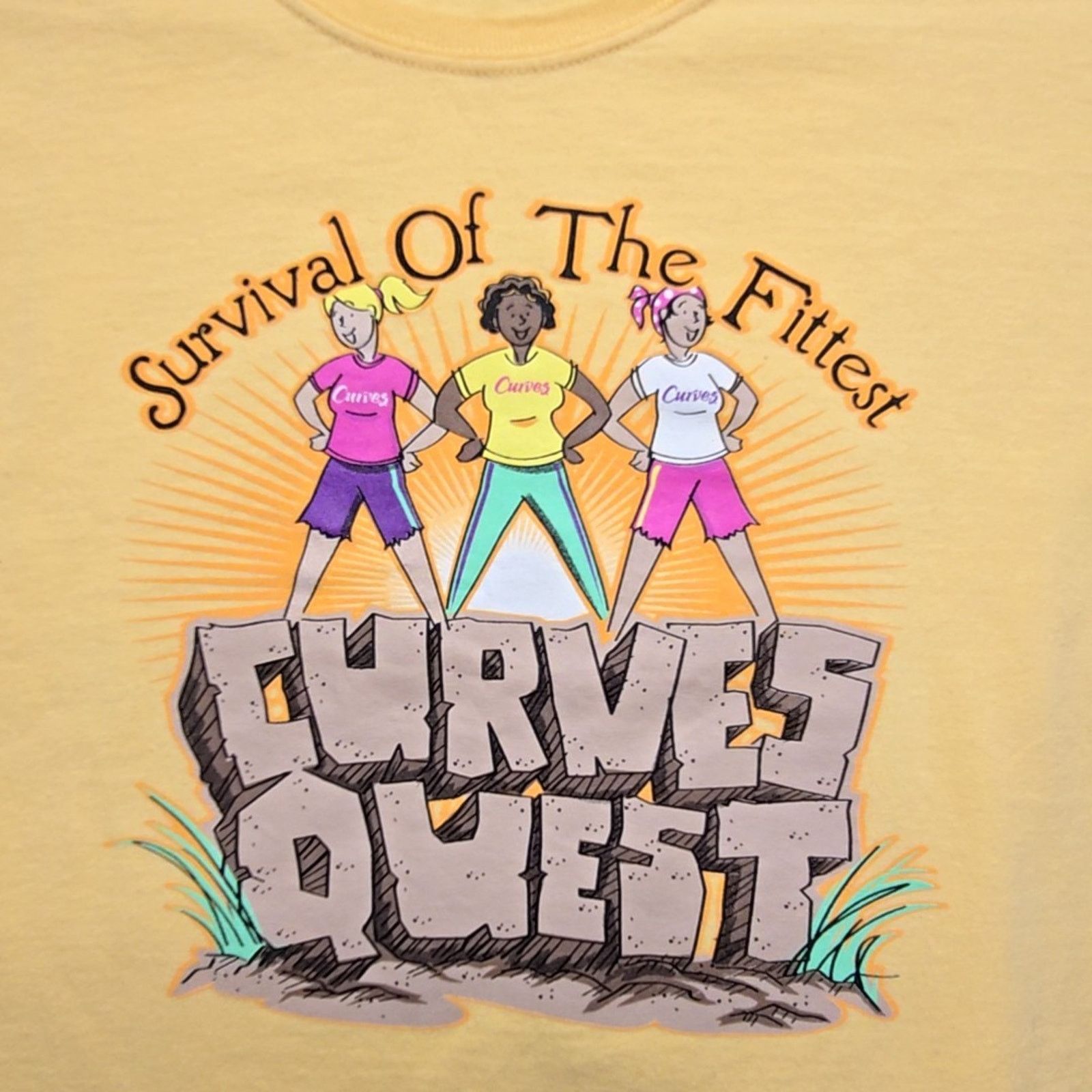 Gildan Curves Quest Shirt Survival Of The Fittest Yellow XL Tee Size XL / US 12-14 / IT 48-50 - 2 Thumbnail