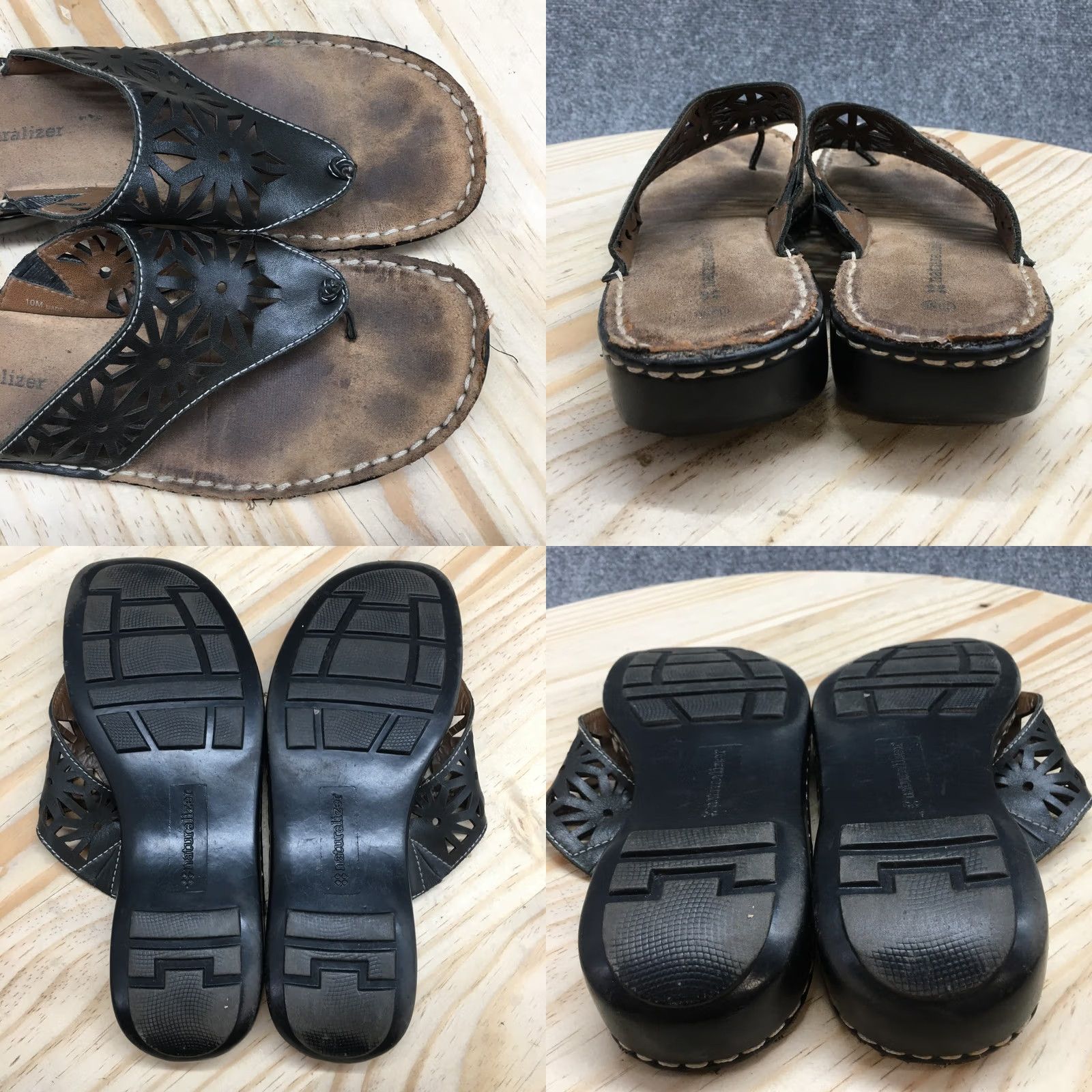 Naturalizer Naturalizer Sandals Women 10M Black Leather Cutout Thong Comfort Slip On Casual Shoe Cortout? Size US 10 / IT 40 - 8 Thumbnail