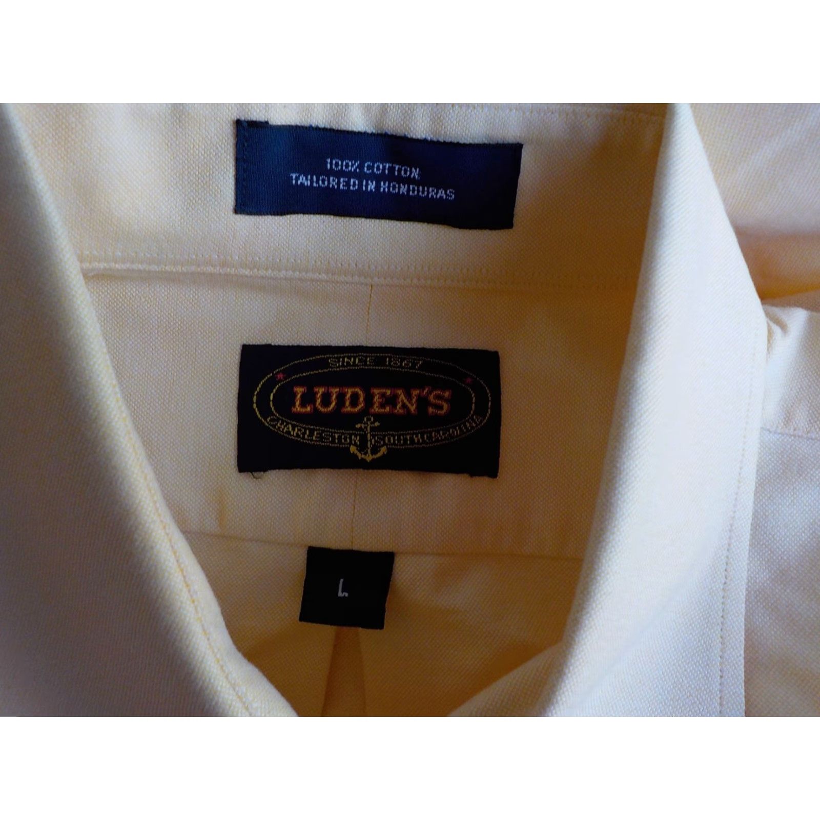 Logo 7 LUDEN'S 100% Cotton LS Button Down Shirt Peach With Navy Logo on Chest SZ LARGE Shirt Mens Size US L / EU 52-54 / 3 - 5 Thumbnail