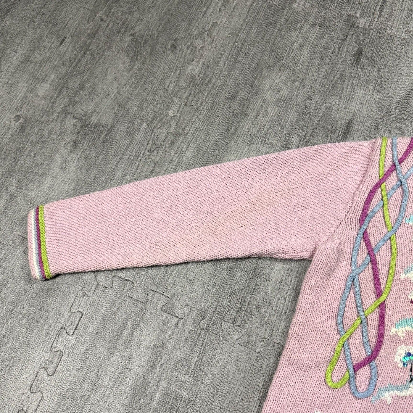 Vintage VINTAGE Storybook Knits Floral Beaded Cardigan Sweater Adult Medium Pink Green Art Size M / US 6-8 / IT 42-44 - 5 Thumbnail