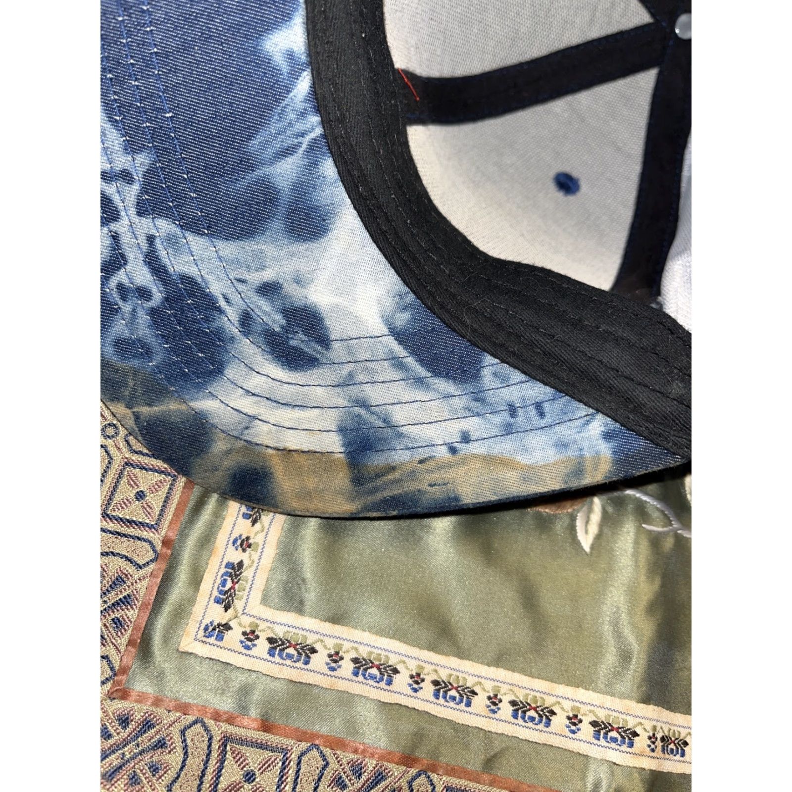 Vintage Play Cloths Blue & White Tie-Dye Baseball Cap with Adjustable Leather Strap, Casual Summer Style, Men Size ONE SIZE - 6 Thumbnail