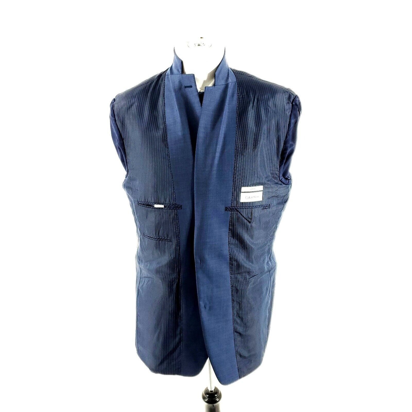 Calvin Klein Calvin Klein Wool 2 Button Blazer 40L Blue Sharkskin Size 40L - 9 Thumbnail