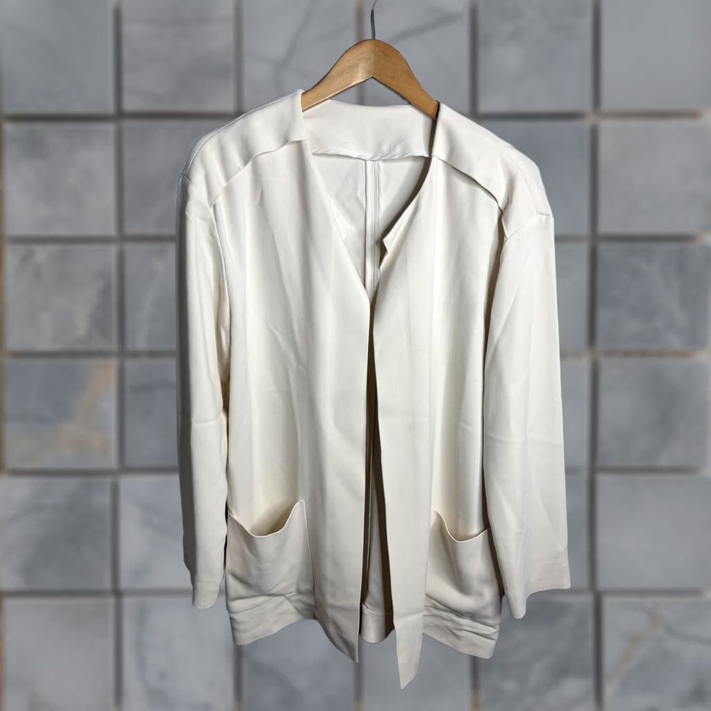 MSGM MSGM Coatigan Jacket Womens 44 White Crepe Open Front Logo Pockets Collarless Size M / US 6-8 / IT 42-44 - 1 Thumbnail