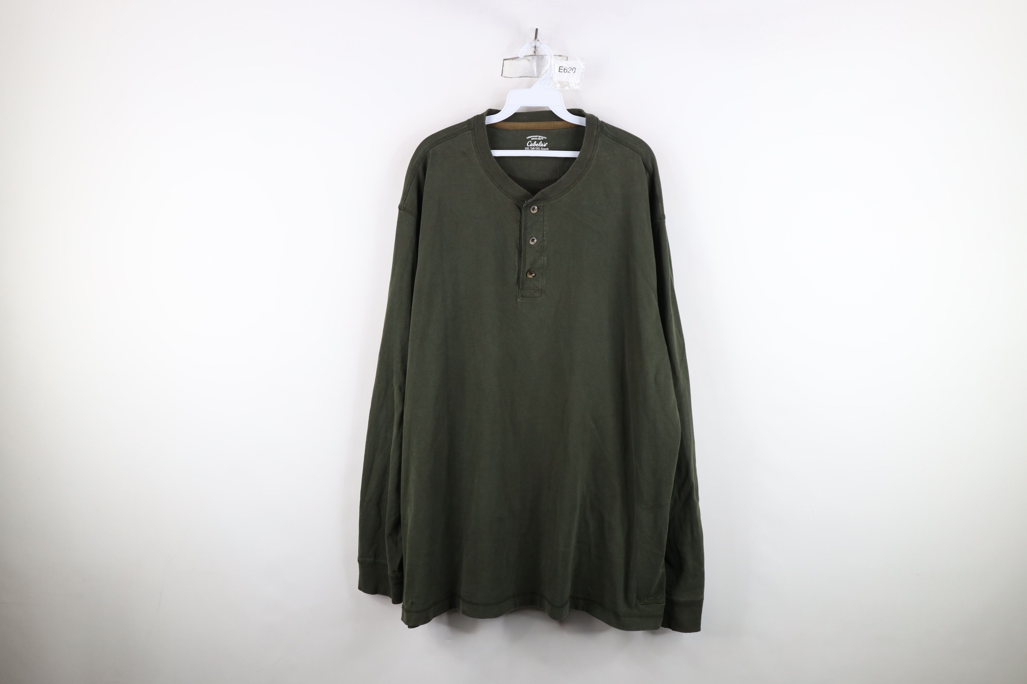 Cabelas Vintage Cabelas Blank Heavy Long Sleeve Henley T-Shirt Green Size US XXL / EU 58 / 5 - 1 Thumbnail