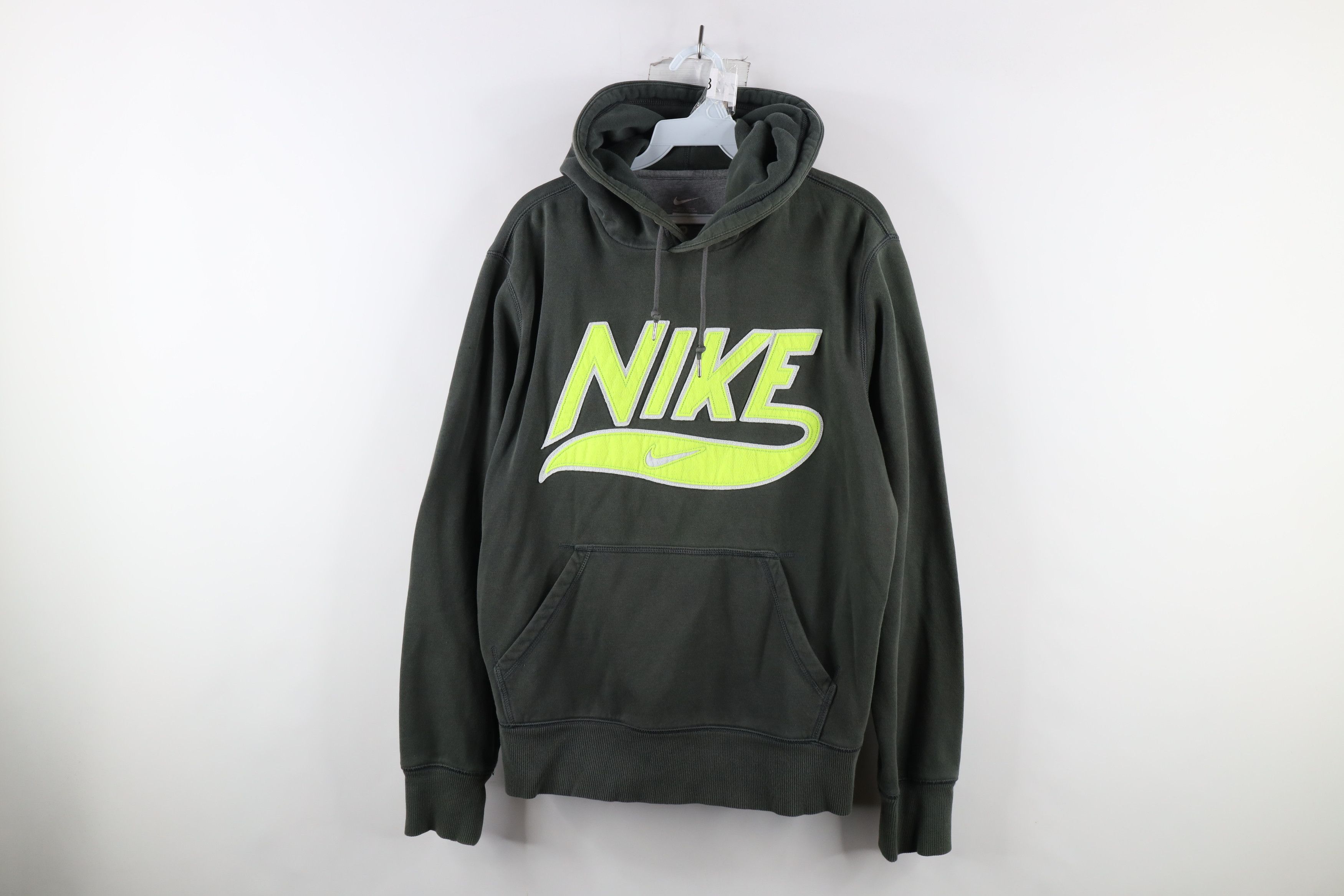 image of Nike Center Swoosh Felt Letter Hoodie Olive Green, Men's (Size Medium)
