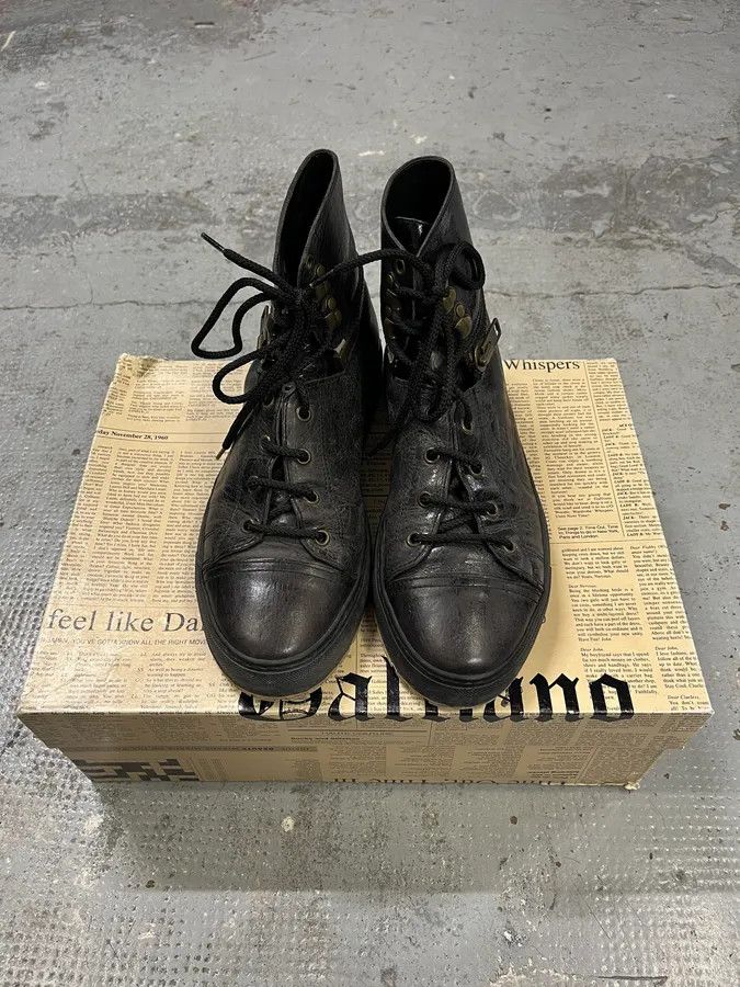 Designer × John Galliano × Vintage 2000s John Galliano Black Eroded Leather High Shoes Size US 7 / EU 40 - 5 Thumbnail