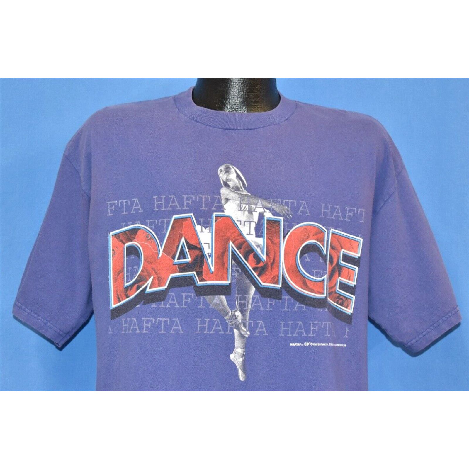 image of Vintage VTG 90's Dance Hafta Ballet Ballerina Dancing Souvenir Purple Cotton T-Shirt XL in White