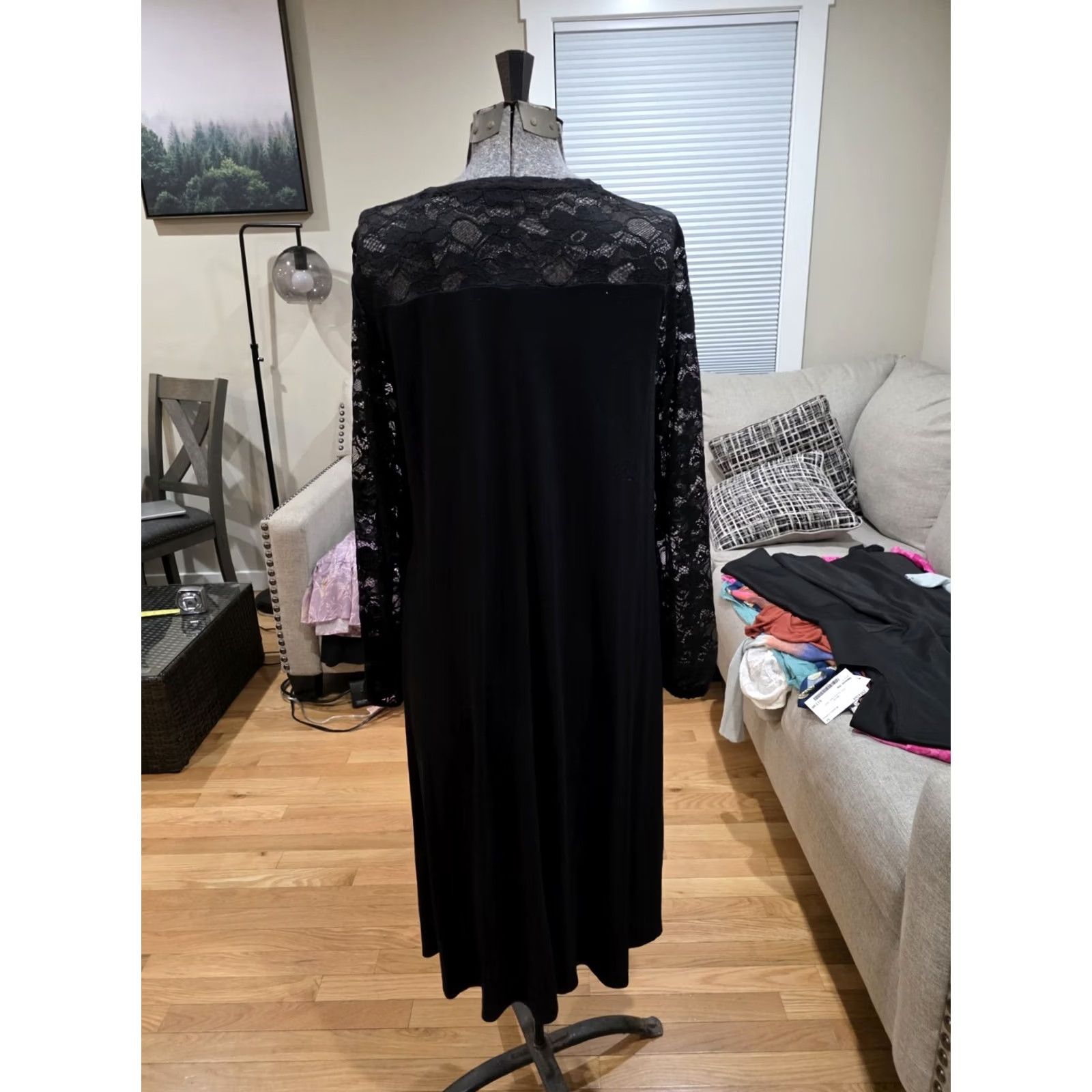Apt. 9 Apt. 9 Black Lace Yoke A-Line Dress Women L Long Sleeve High Neck Zip Solid Dress Size L / US 10 / IT 46 - 3 Thumbnail