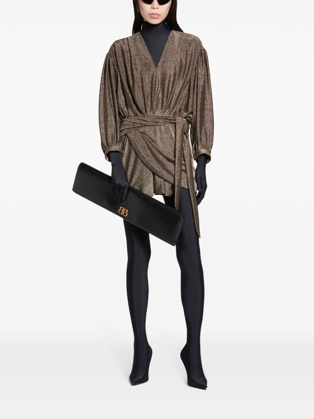 Balenciaga oc11z0825 V-Neck Mini Dress in Black/Gold-Tone Size M / US 6-8 / IT 42-44 - 2 Thumbnail