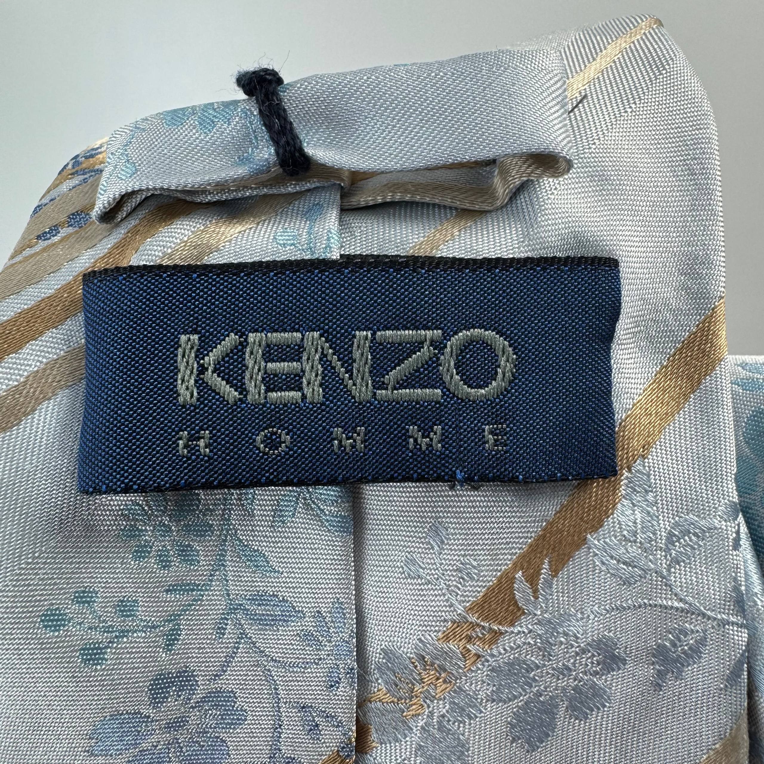 Kenzo NEW Kenzo Homme Silk Tie Floral Striped Blue Beige Mens Size ONE SIZE - 5 Thumbnail