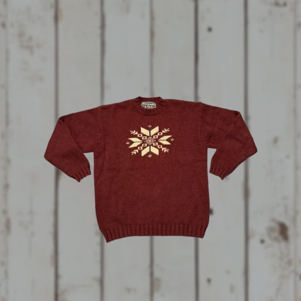 Abercrombie & Fitch Abercrombie & Fitch Sweater Mens Large Burgundy Lambswool Snowflake Crewneck Christmas Pullover Knit Long Sleeve Size US L / EU 52-54 / 3 - 1 Thumbnail