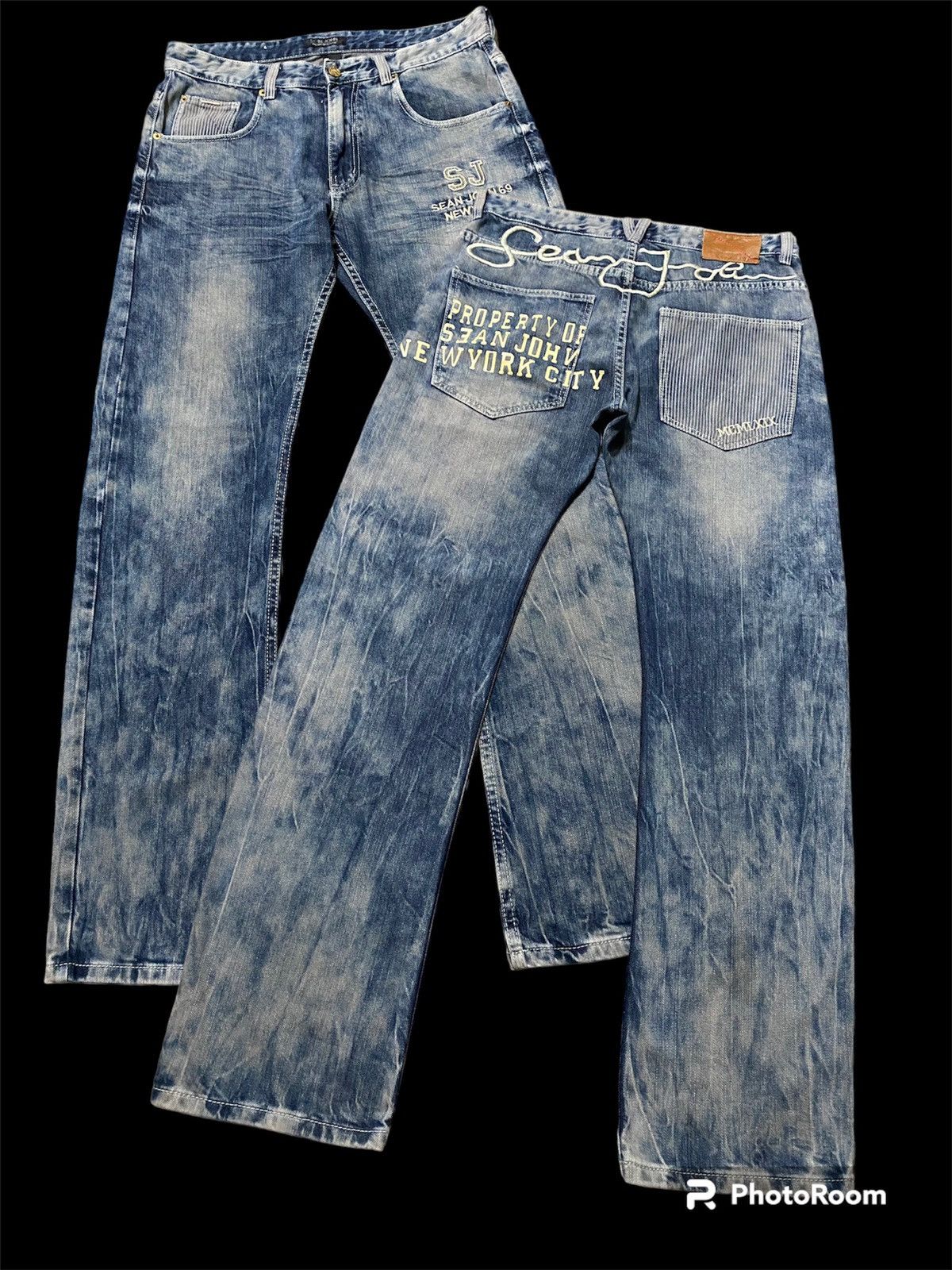 JNCO × Sean John Y2k Sean John Acid Wash Denim Baggy p108 Size US 35 - 1 Thumbnail