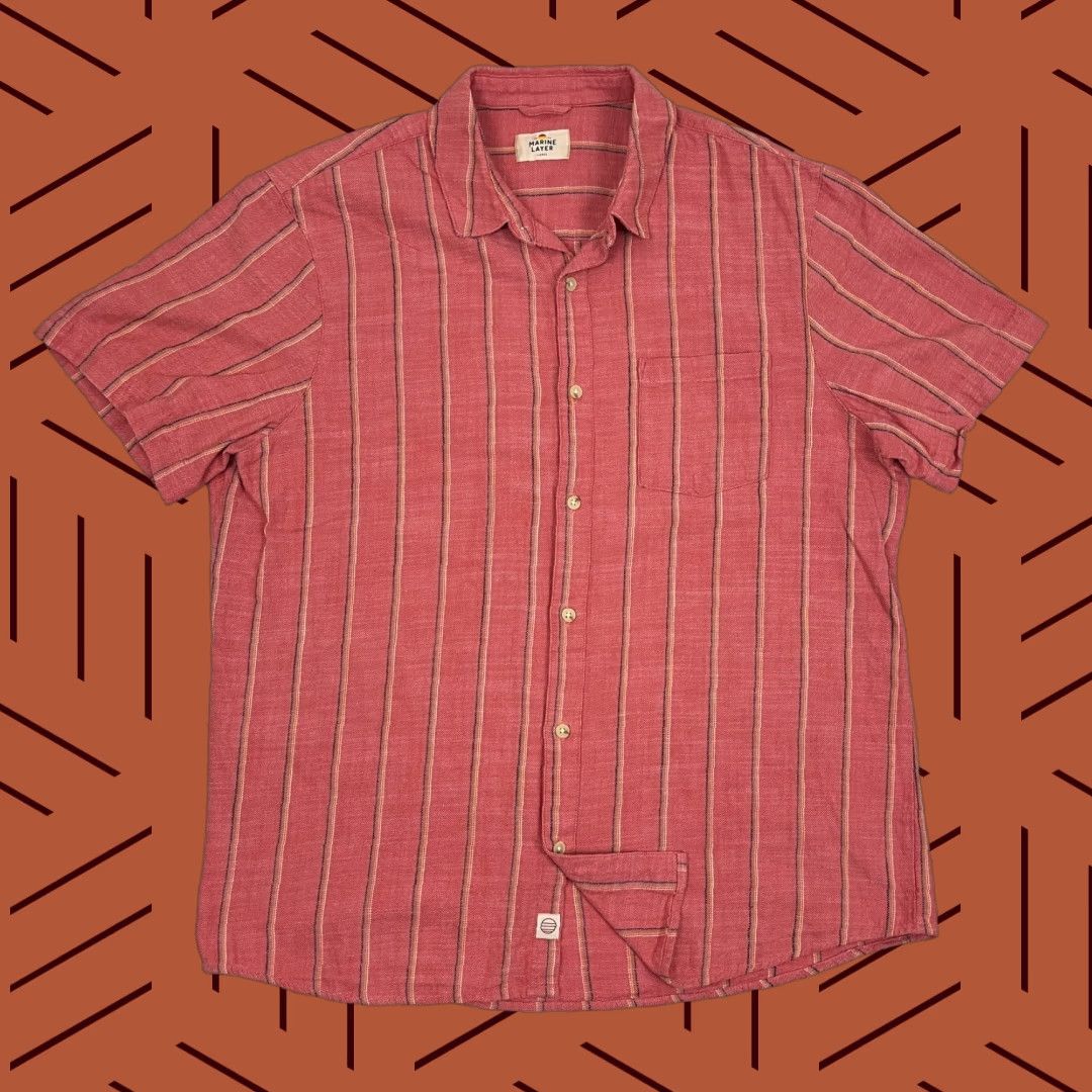 Marine Layer Marine Layer Shirt Mens L Red Pink Striped Button Up Summer Vacation Prep Size US L / EU 52-54 / 3 - 1 Thumbnail