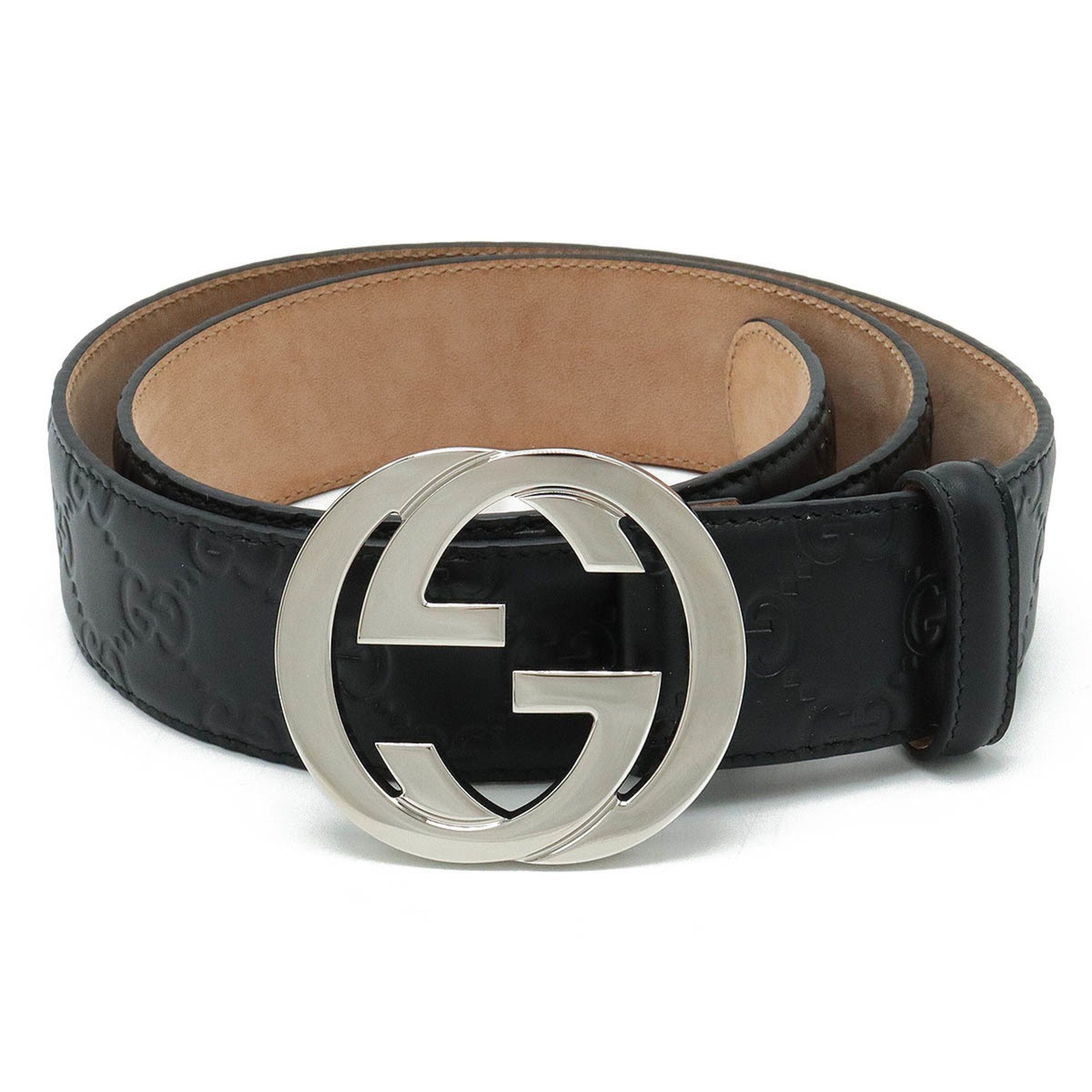 image of Gucci Sima Signature GG Interlocking G Buckle Belt Leather Black 85 411924, Women's