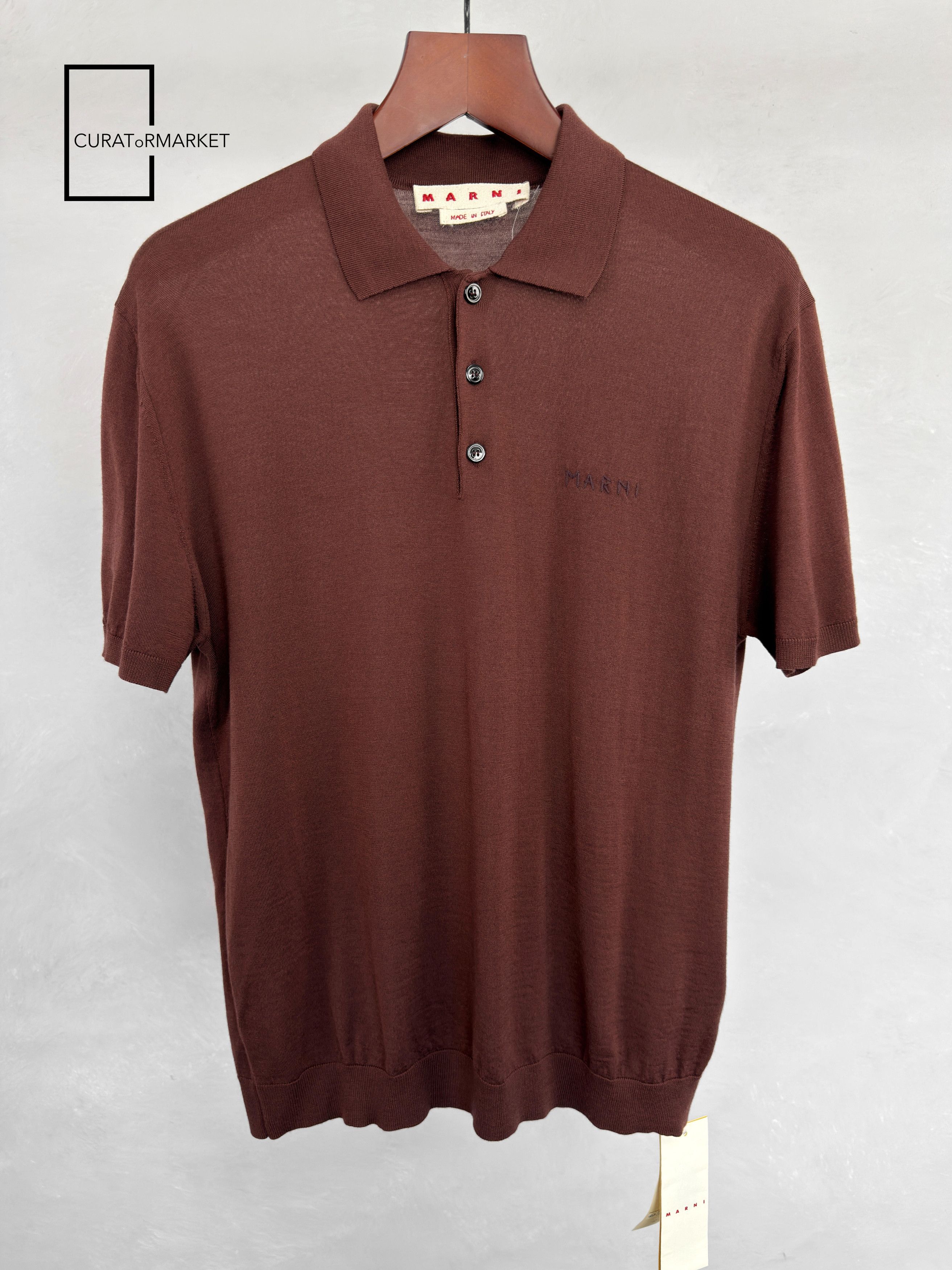 Marni EU48 Fine Knit Wool Blocks Polo Embroidered Stitch Logo FW24 Size US M / EU 48-50 / 2 - 2 Thumbnail