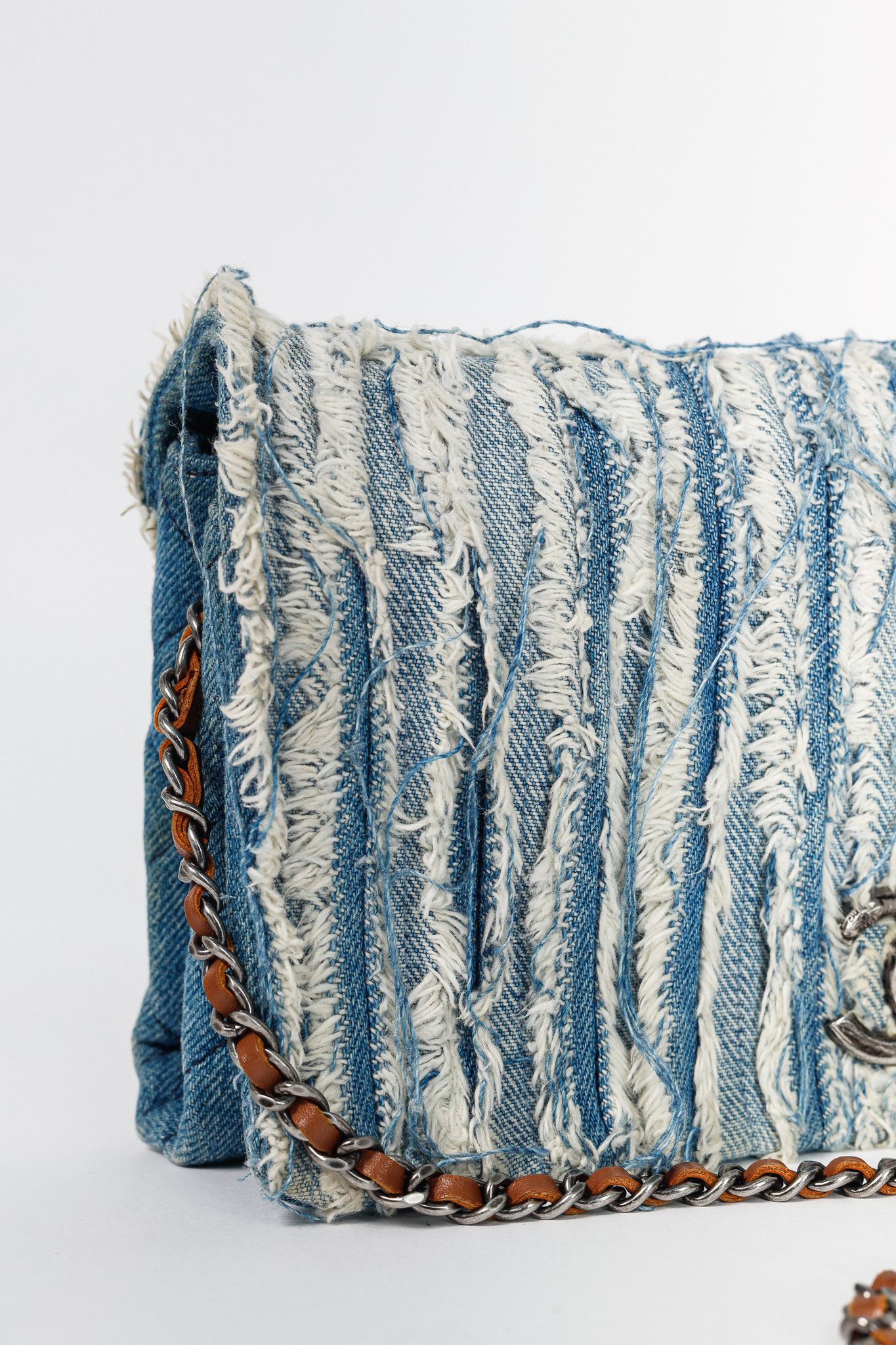 Chanel Chanel 15P Blue Denim Fringe CC Medium Flap Bag Size ONE SIZE - 7 Thumbnail
