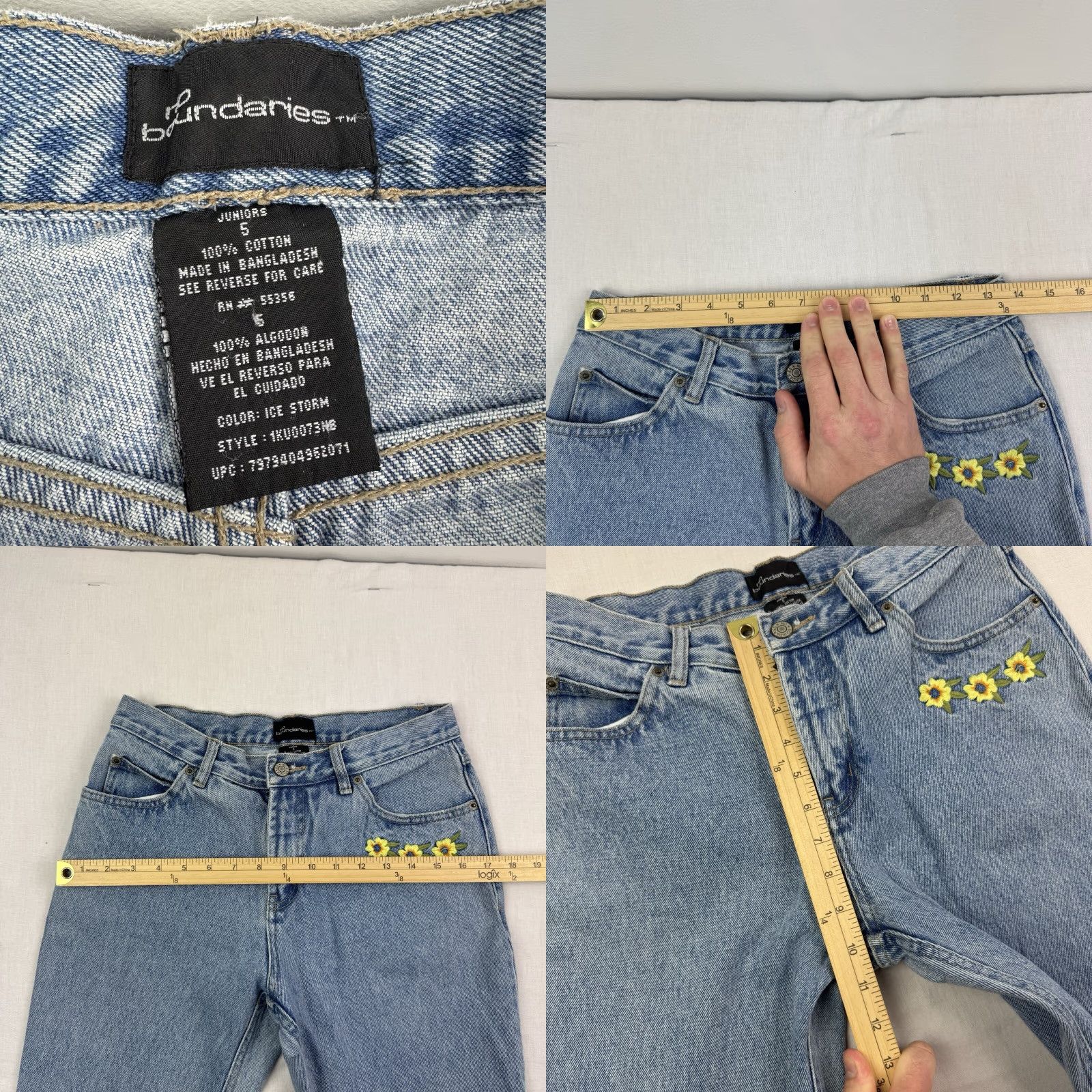 Vintage VINTAGE No Boundaries Jeans Bootcut Womens 5 Blue Floral Embroidered 90s Bohemian Flower Hippie Y2K Girls/Mens? Size 27" / US 4 / IT 40 - 8 Thumbnail