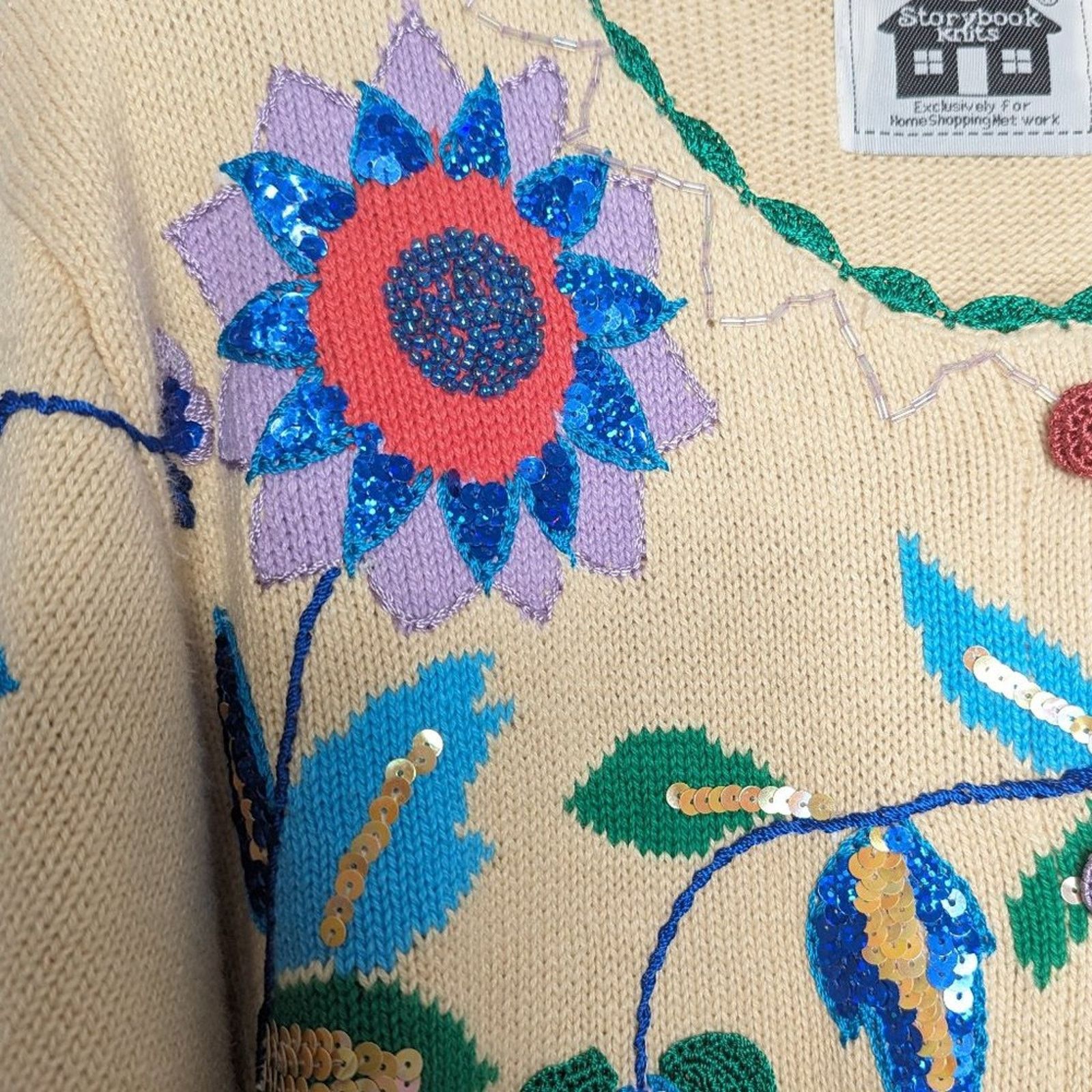 Vintage Storybook Knits Vintage Fancy Folk Art Cardigan Beads Sequin Size M / US 6-8 / IT 42-44 - 8 Thumbnail