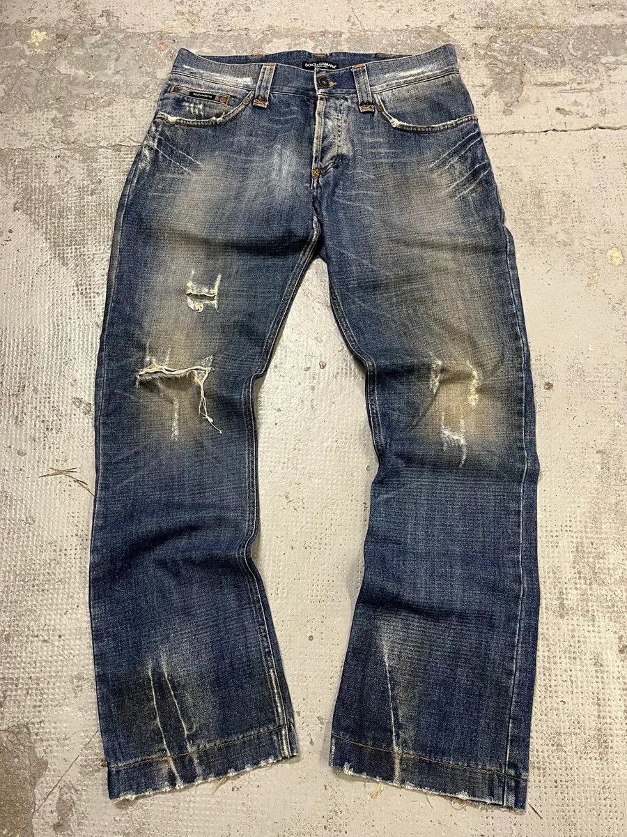 Dolce & Gabbana 2000s Dolce & Gabbana Distressed Blue Denim Jeans Size US 32 / EU 48 - 1 Thumbnail