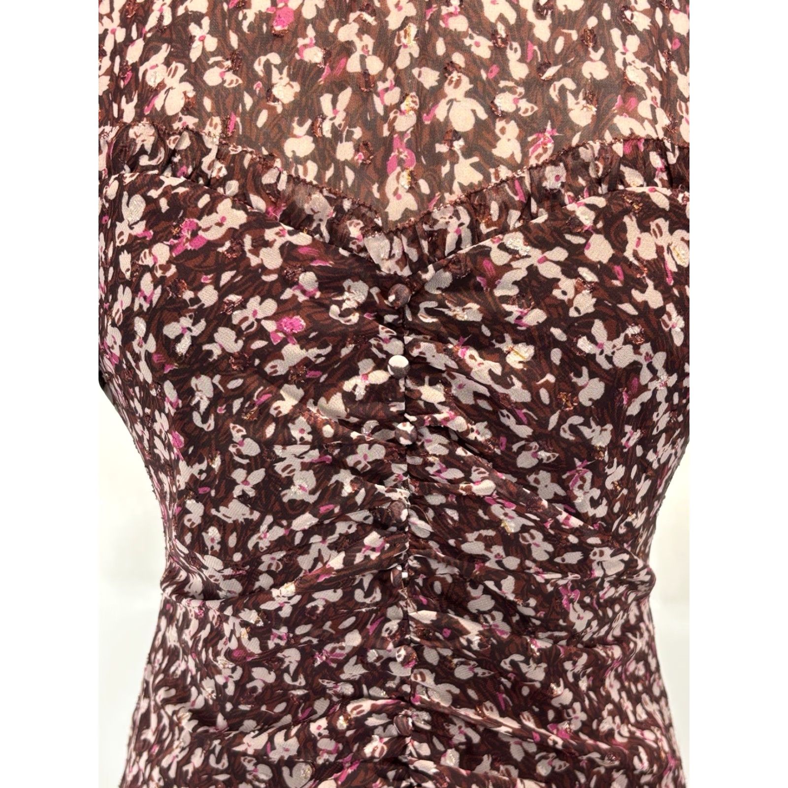 Vintage Mila Mae Floral Midi Dress Sz Small Maroon Ruched Center Cottage Core Boho NWOT! Size S / US 4 / IT 40 - 6 Thumbnail