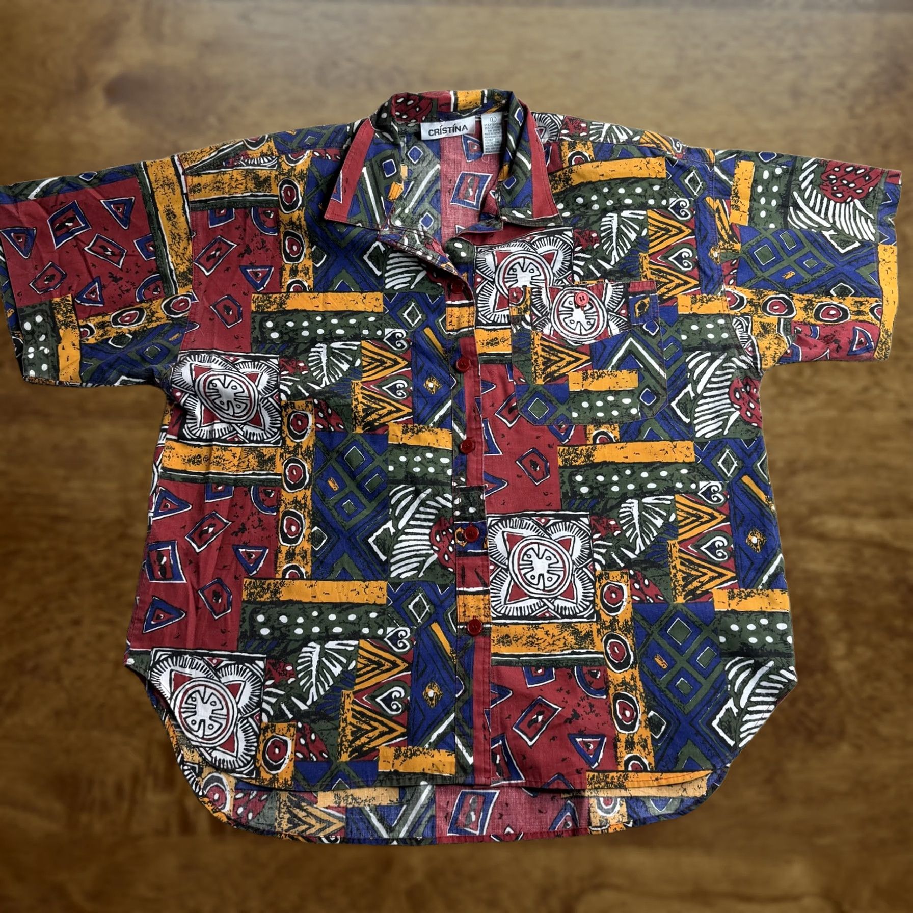 Vintage VINTAGE Cristina Shirt Womens Large Retro Geometric Short Sleeve 90s Size L / US 10 / IT 46 - 1 Thumbnail