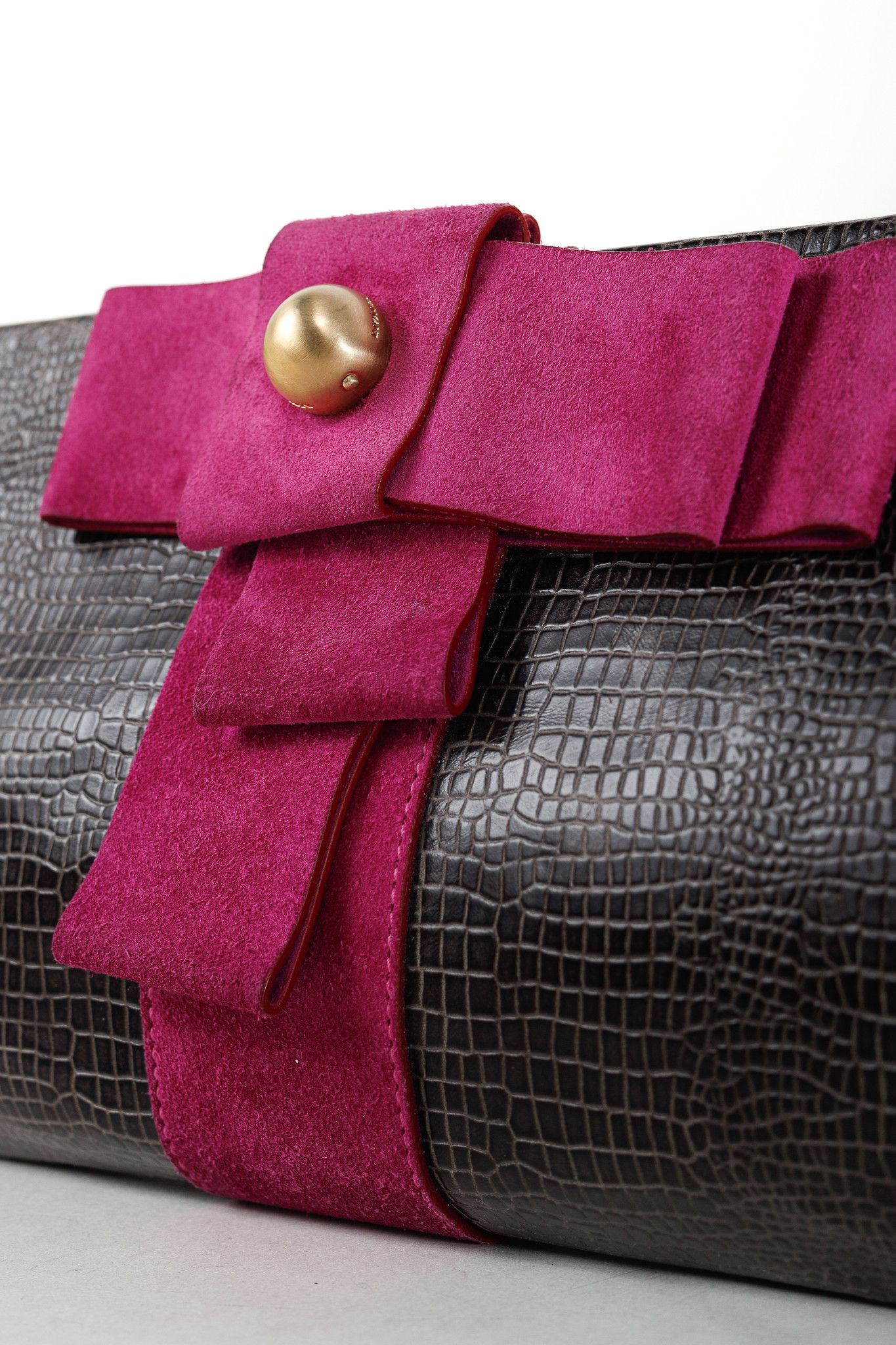 Emporio Armani Emporio Armani Croc-Embossed Leather Purple Suede-Bow Bag Size ONE SIZE - 8 Thumbnail