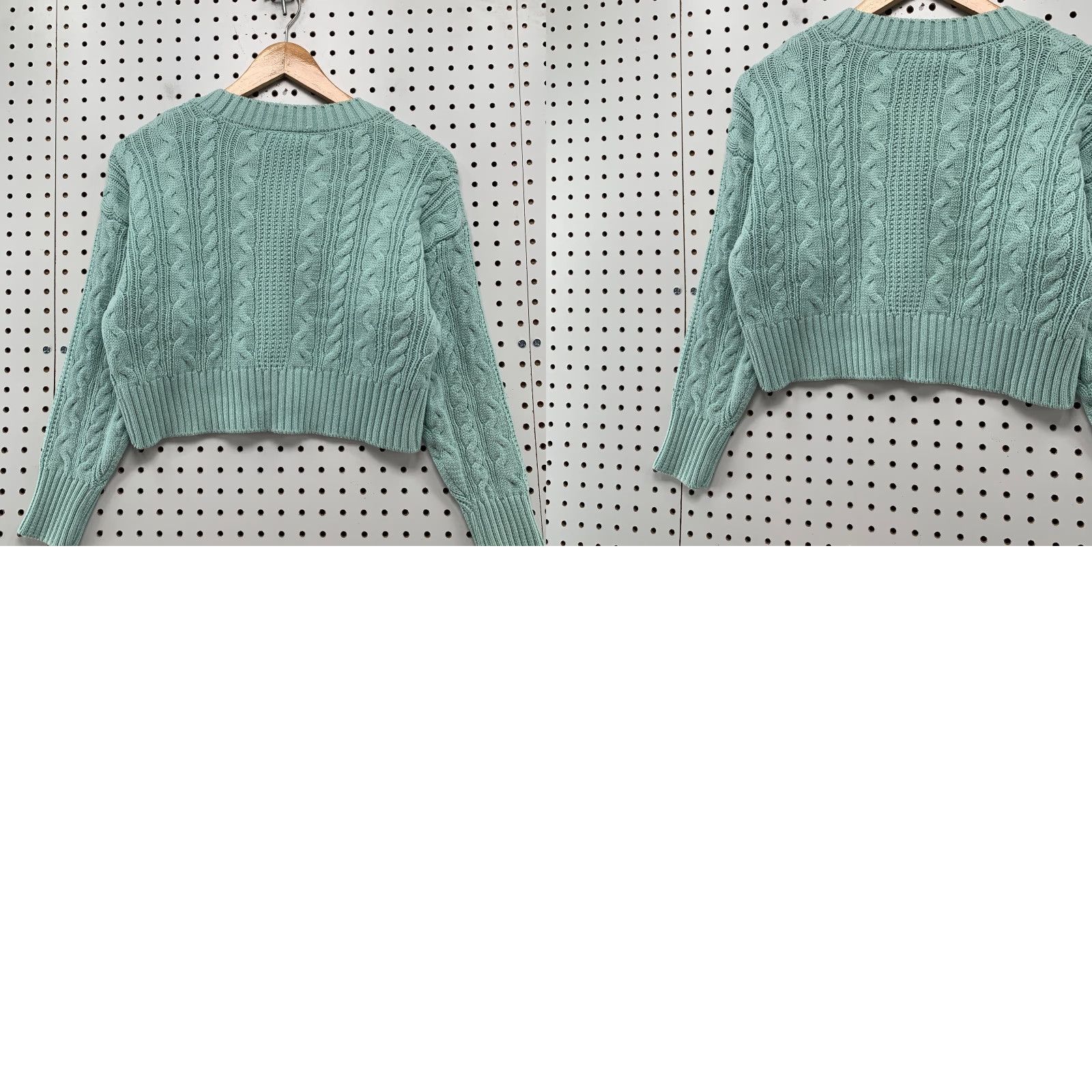 Forever 21 FOREVER 21 Cardigan Sweater Womens S Green Cable Knit Cropped V-Neck Knit - Pullover, Casual, Fall Winter, Solid Pattern Size S / US 4 / IT 40 - 9 Thumbnail