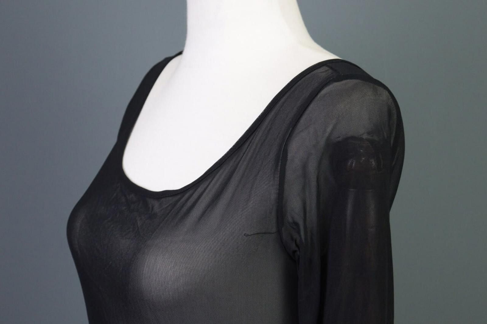 Designer Sarah Pacini Black Mesh Stretch Top Blouse Size S Size M / US 6-8 / IT 42-44 - 11 Thumbnail