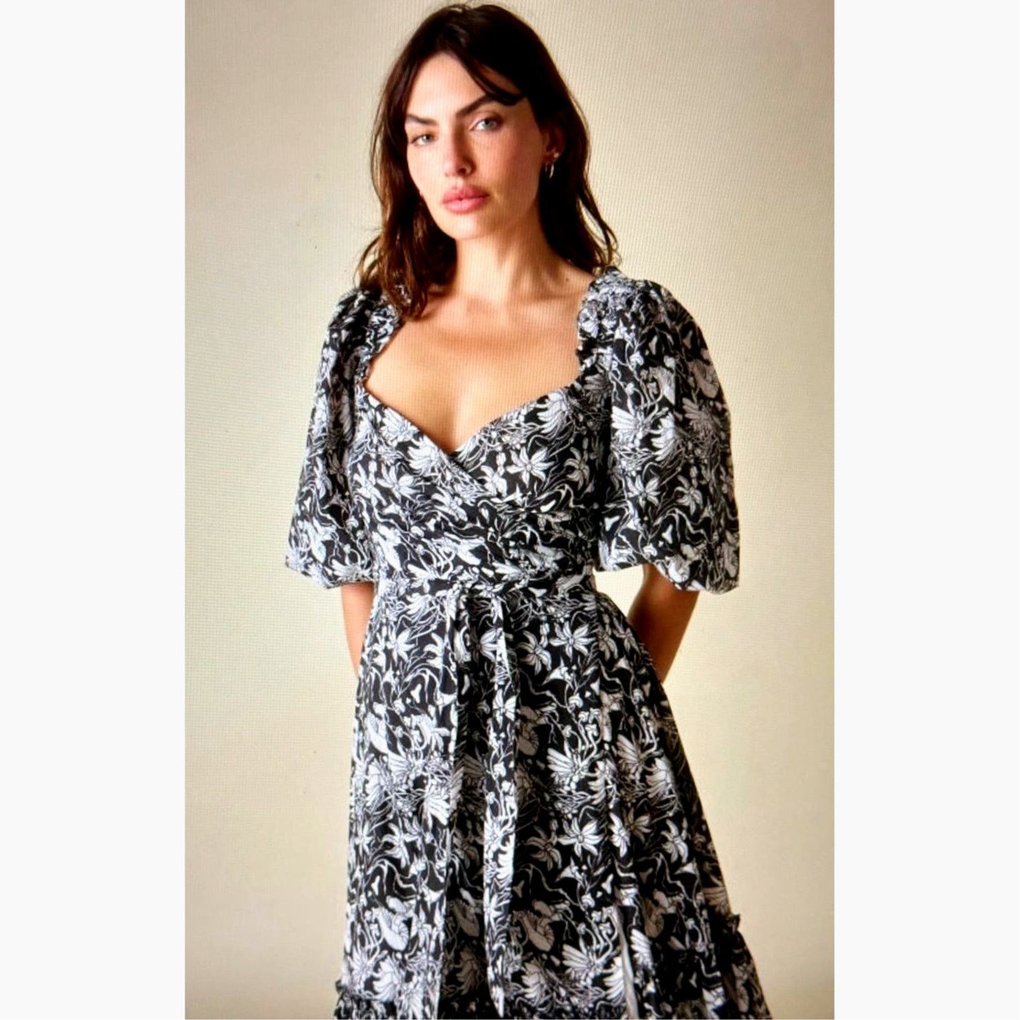 Other St Roche Romaine Midi Wrap Dress Black White Florals size 0 Size XS / US 0-2 / IT 36-38 - 3 Thumbnail