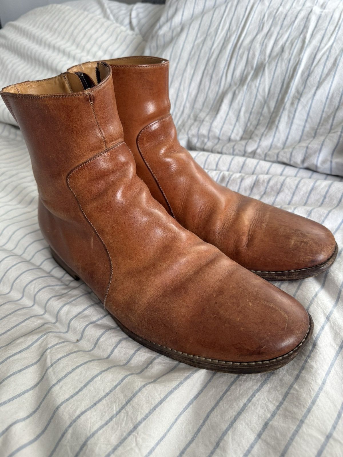 Margiela vintage tan leather chelsea zipper boots
