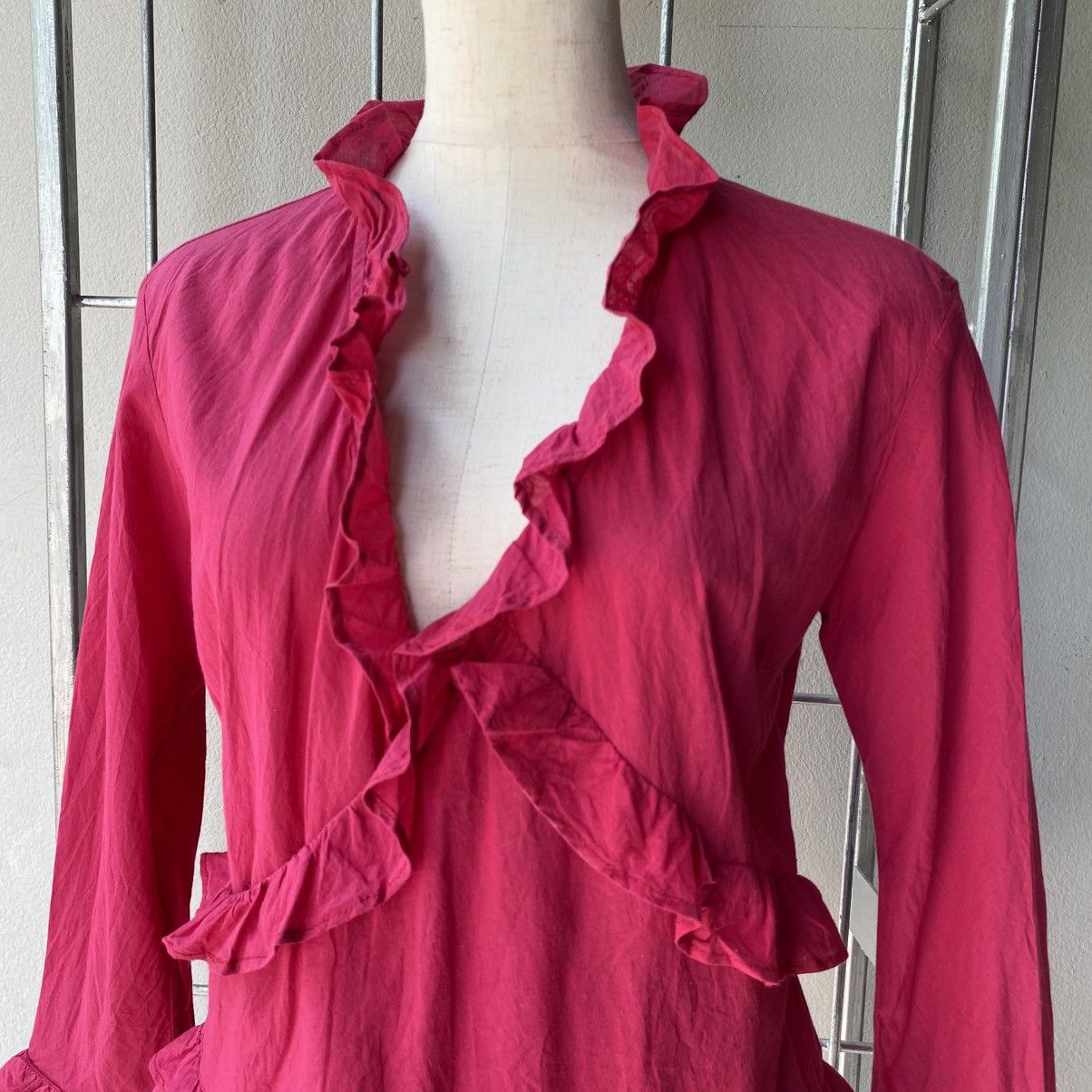 Designer × Japanese Brand H.Ranch Market Y2K Pink Ruffled V-Neck Blouse Size XS / US 0-2 / IT 36-38 - 8 Thumbnail