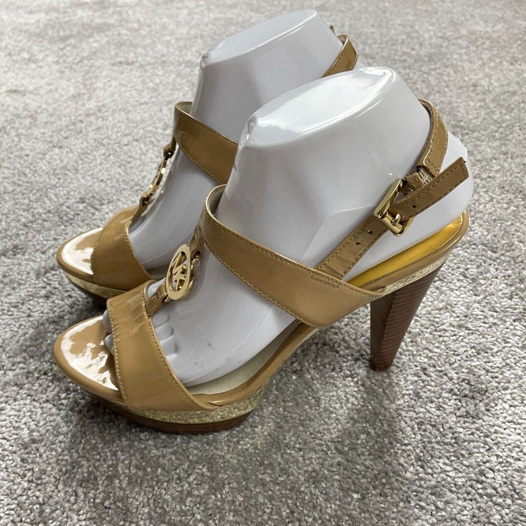 Michael Kors Michael Kors Sandal Womens 8.5 M Strappy Leather Embossed Logo Buckle Heel Cuban Size US 9 / IT 39 - 2 Thumbnail