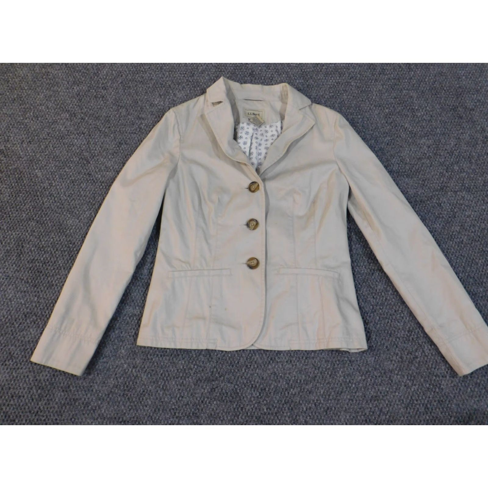 Vintage L.L. Bean Jacket Trench Coat Womens 0 Beige Lined Canvas Button Retro Classic Casual Fall Spring Womens Size XS / US 0-2 / IT 36-38 - 3 Thumbnail