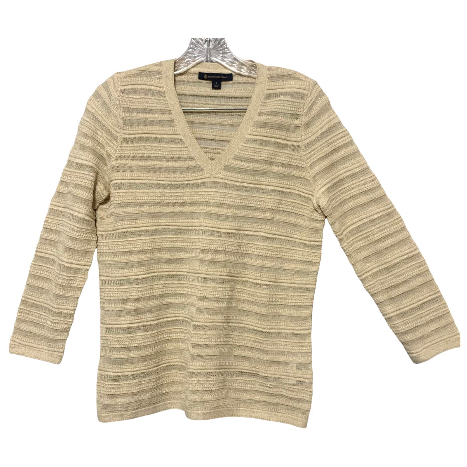 Brooks Brothers Brooks Brothers Glitter Metallic Stripe 3/4 Sleeve Sweater S Size S / US 4 / IT 40 - 1 Thumbnail