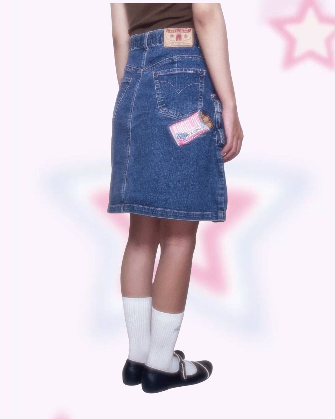 Angel Blue Angel Blue Denim Mini Skirt Nakamura-kun Pink Bear Graphic Size 29" - 3 Thumbnail
