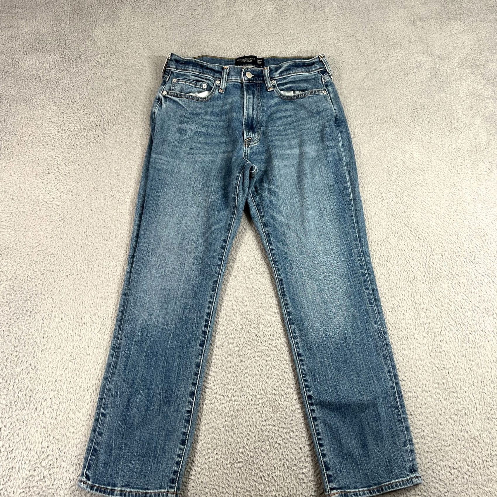 Abercrombie & Fitch Abercrombie & Fitch Jeans Athletic Straight Mens 32x28 Tag 30x30 Logo Stretch Denim Blue 5-Pocket Signature Stretch Modern Classic Mens Size US 30 / EU 46 - 2 Thumbnail