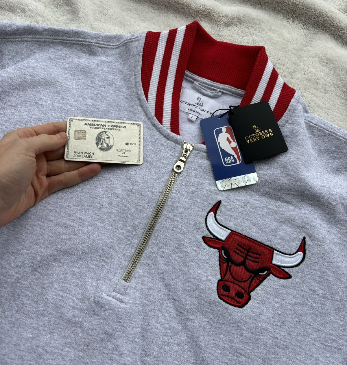 October's Very Own OVO x Chicago Bulls Grey Quarter Zip Sweater Size US L / EU 52-54 / 3 - 2 Thumbnail