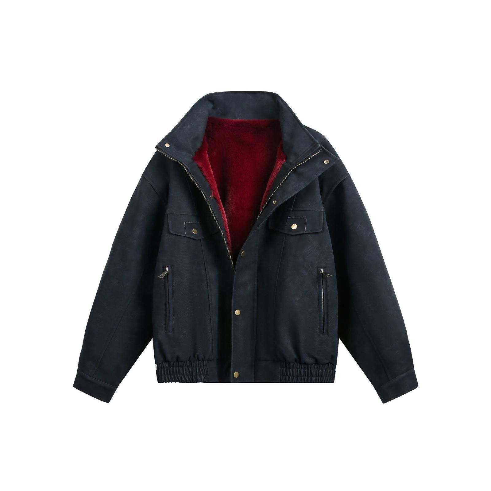 Japanese Brand Faux Suede Men's Bomber Jacket, Red Lined Outerwear Size US M / EU 48-50 / 2 - 1 Thumbnail