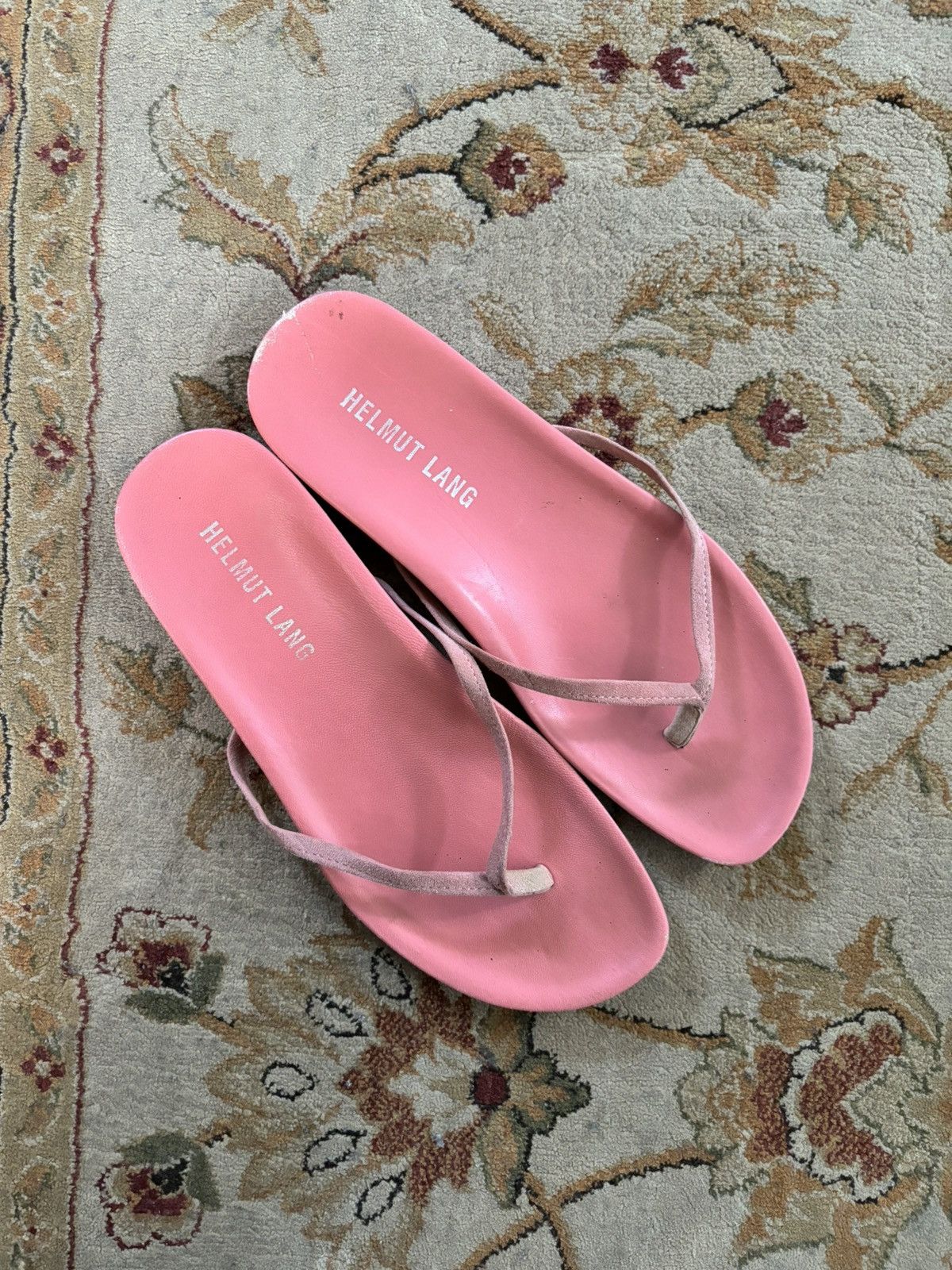 Helmut Lang Ss00 Pink Leather Thong Sandals, Women's (Size 7.5)