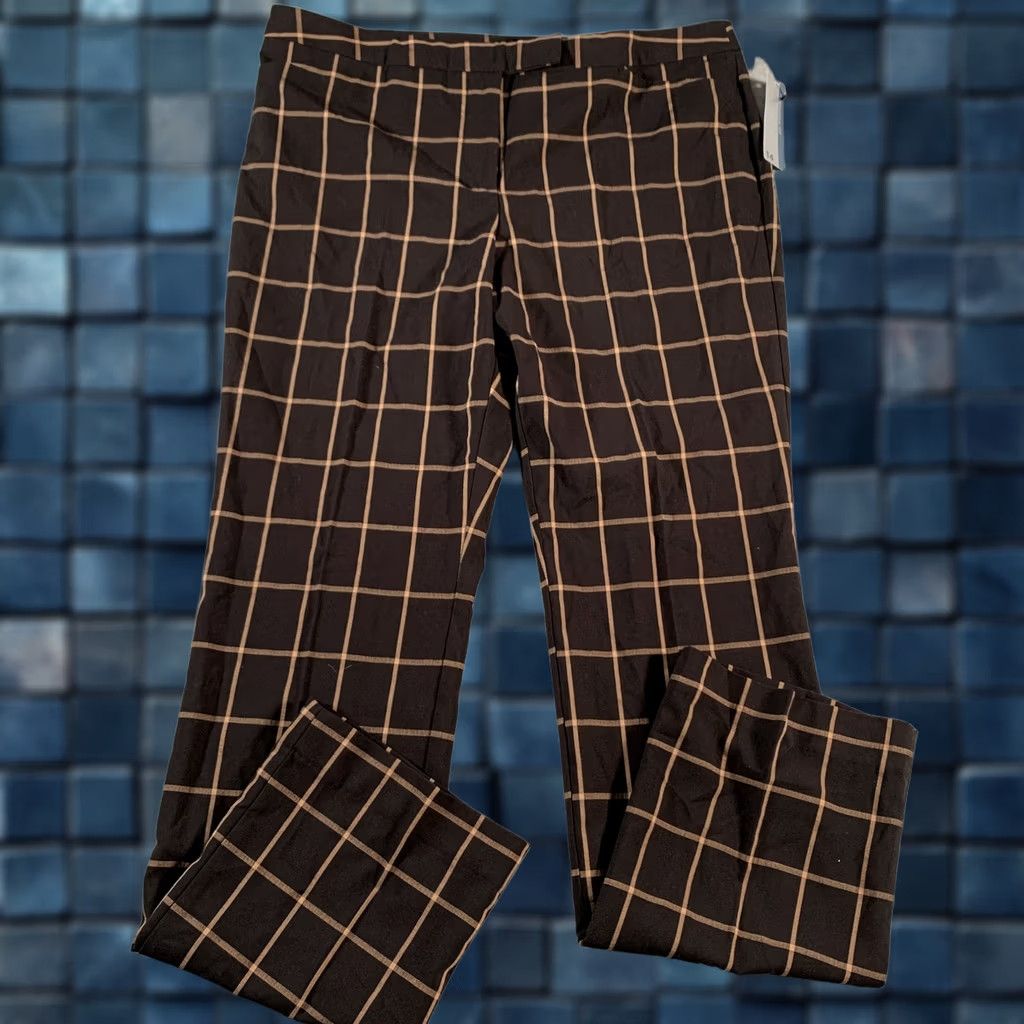 Worthington Worthington Womens Pants 14 Black Tan Windowpane Plaid Modern Fit Stretch Career Size 36" / US 14 / IT 50 - 1 Thumbnail