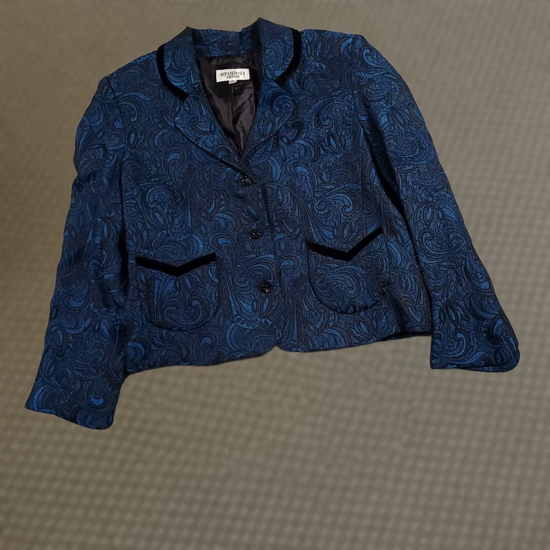 Vintage VINTAGE Studio I Blazer Womens 16P Paisley Brocade Button Up Velvet Trim Jacket Size XXL / US 16-18 / IT 52-54 - 1 Thumbnail