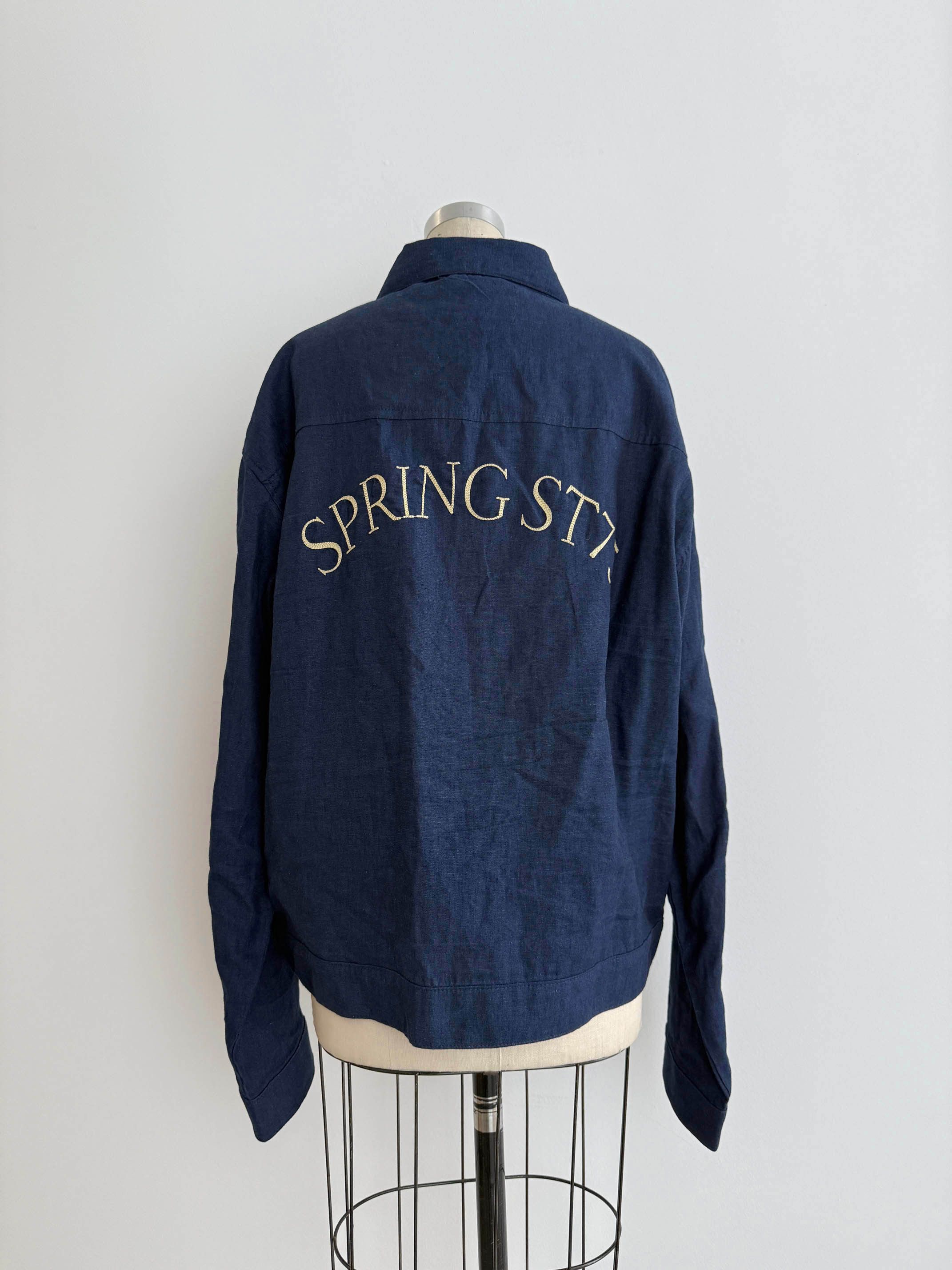 Vintage Vintage Chain stitch jacket : navy linen Size US XL / EU 56 / 4 - 3 Thumbnail