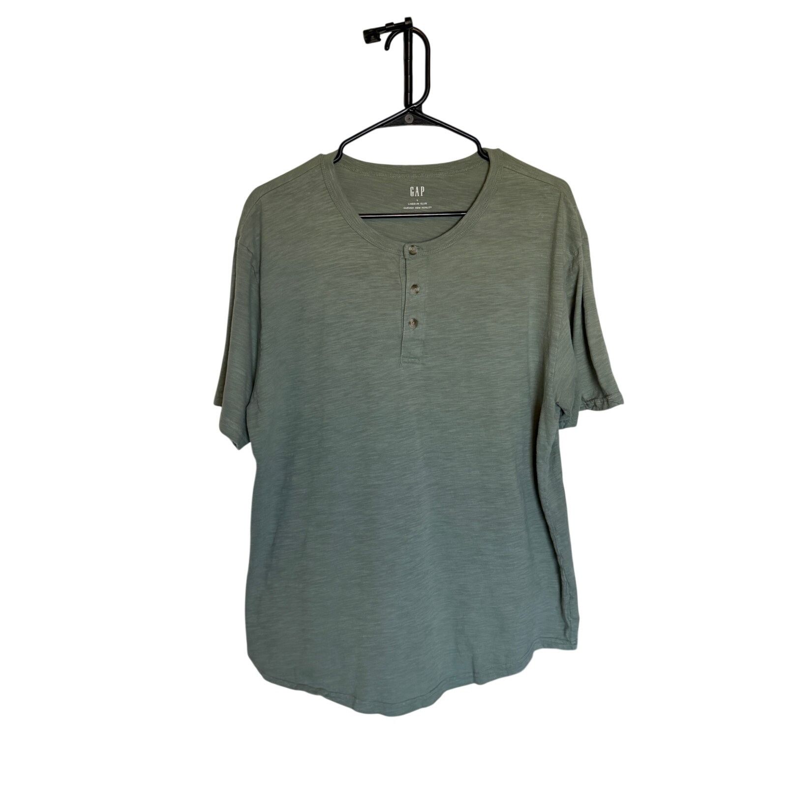 Gap Gap Green Lived-In Relaxed Curved Hem Henley T-Shirt Size US L / EU 52-54 / 3 - 6 Thumbnail