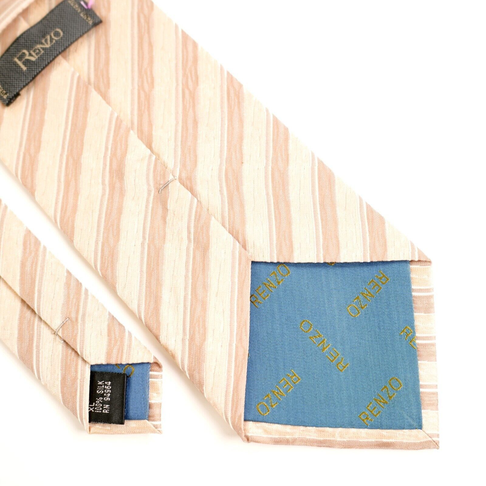 Designer Renzo Tan Woven Long Striped Wide Silk Tie Size ONE SIZE - 5 Thumbnail